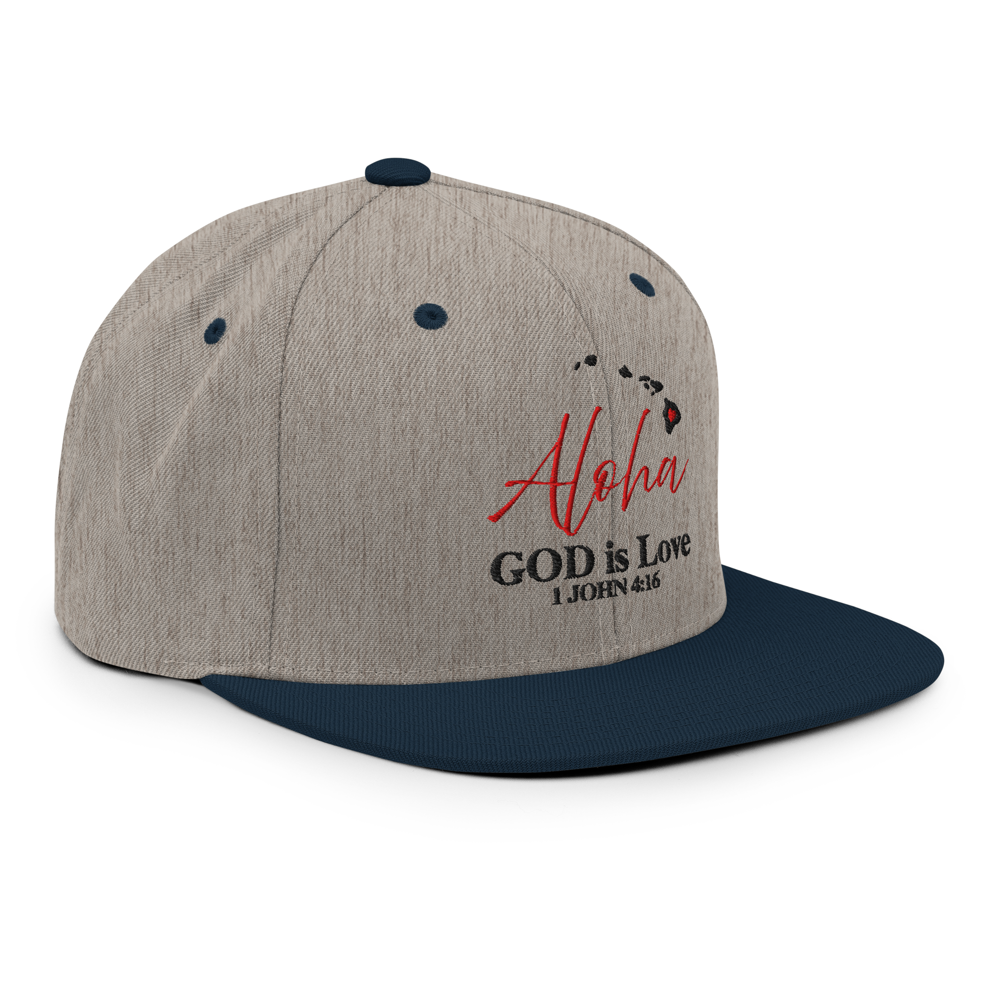Aloha GOD is Love Light Grey/Navy Snapback Hat