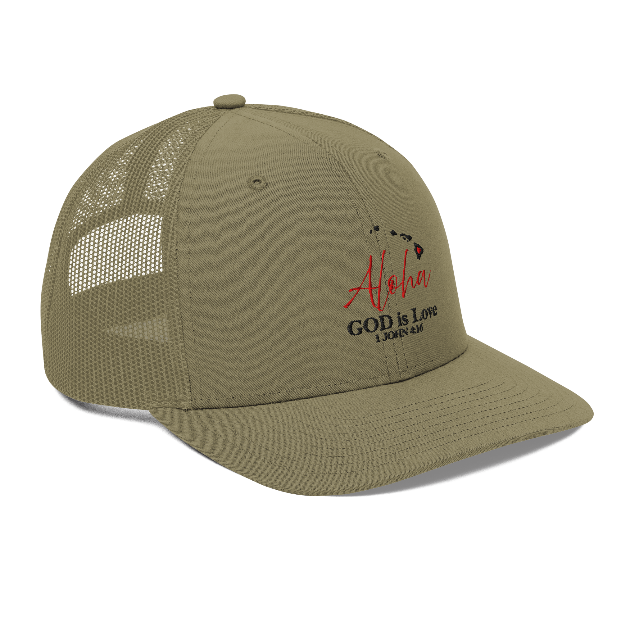 Aloha GOD Is Love Grayish-Green Trucker Hat