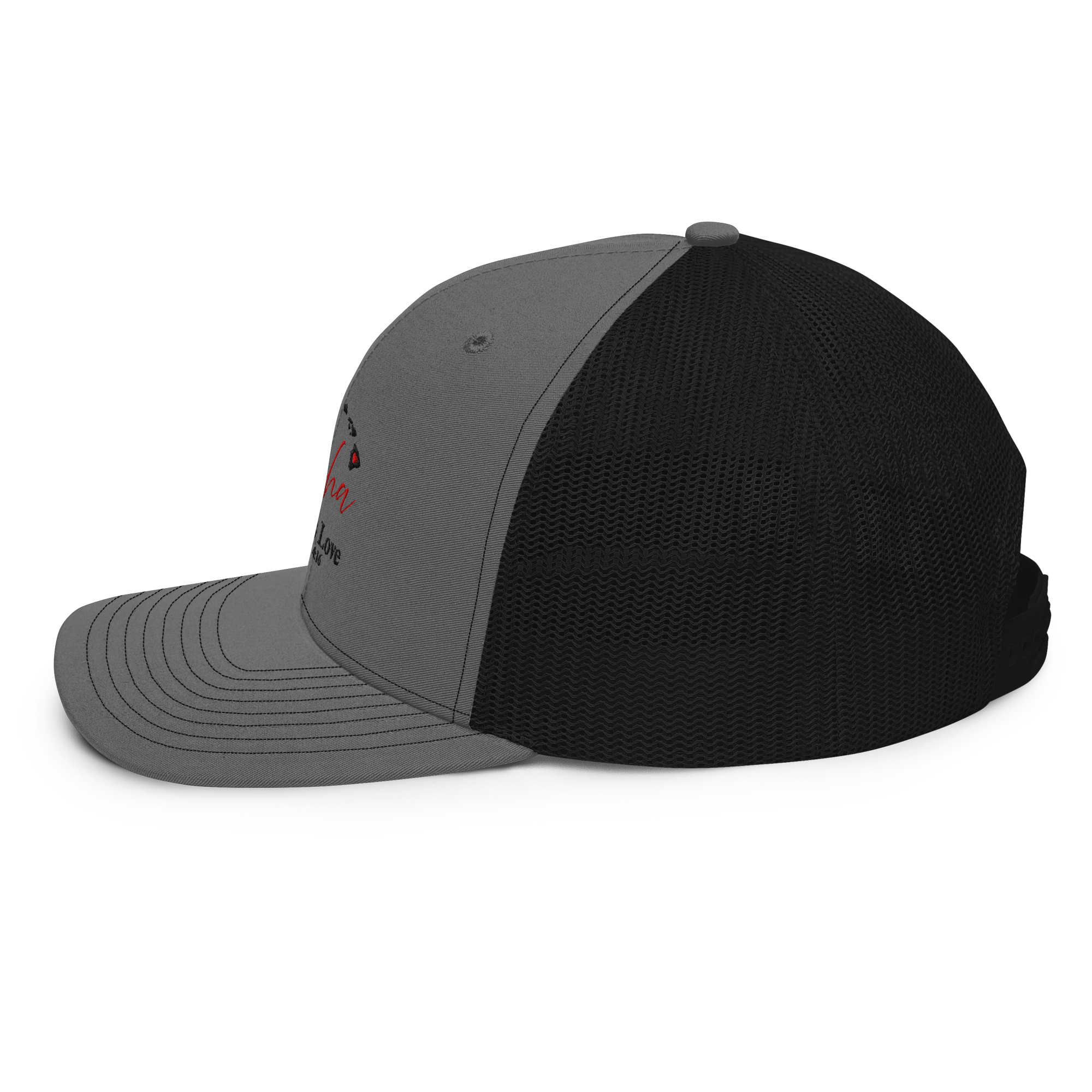 Aloha GOD is Love Charcoal Grey/Black Trucker Hat
