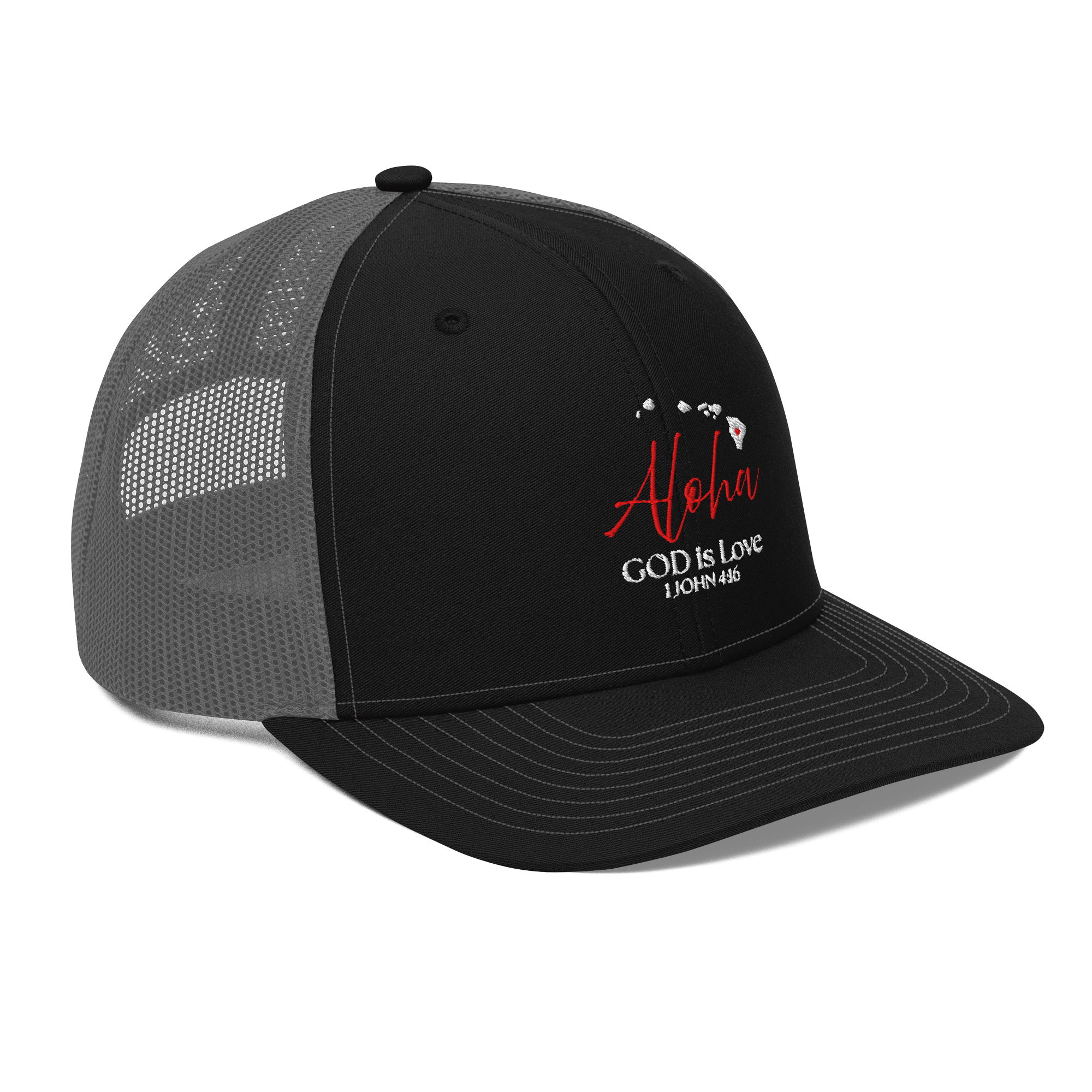 Aloha God is Love Black/Charcoal Grey Trucker Hat