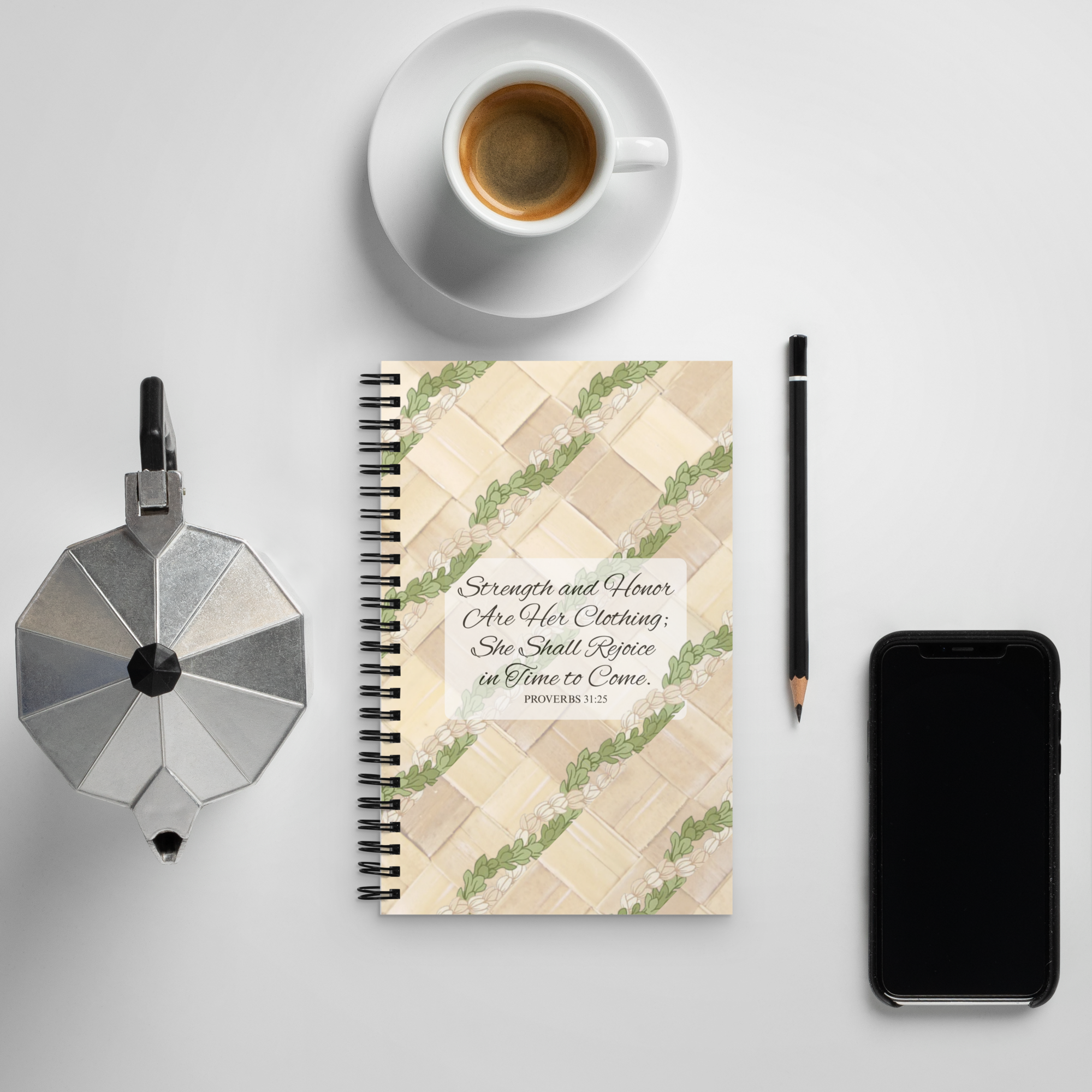 Lauhala Proverbs 31:25 Spiral Notebook