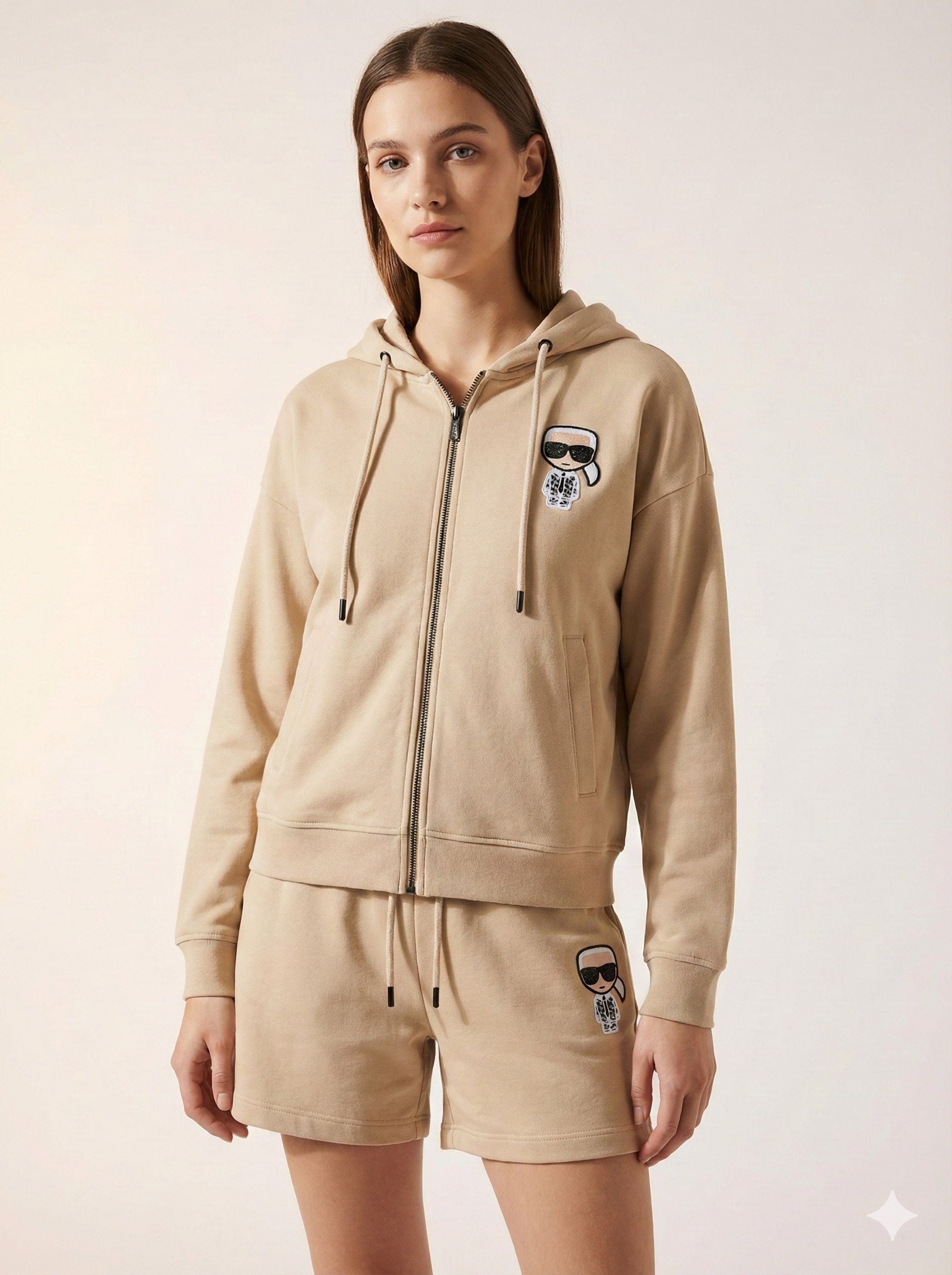 Beige Hoodie and Shorts Set