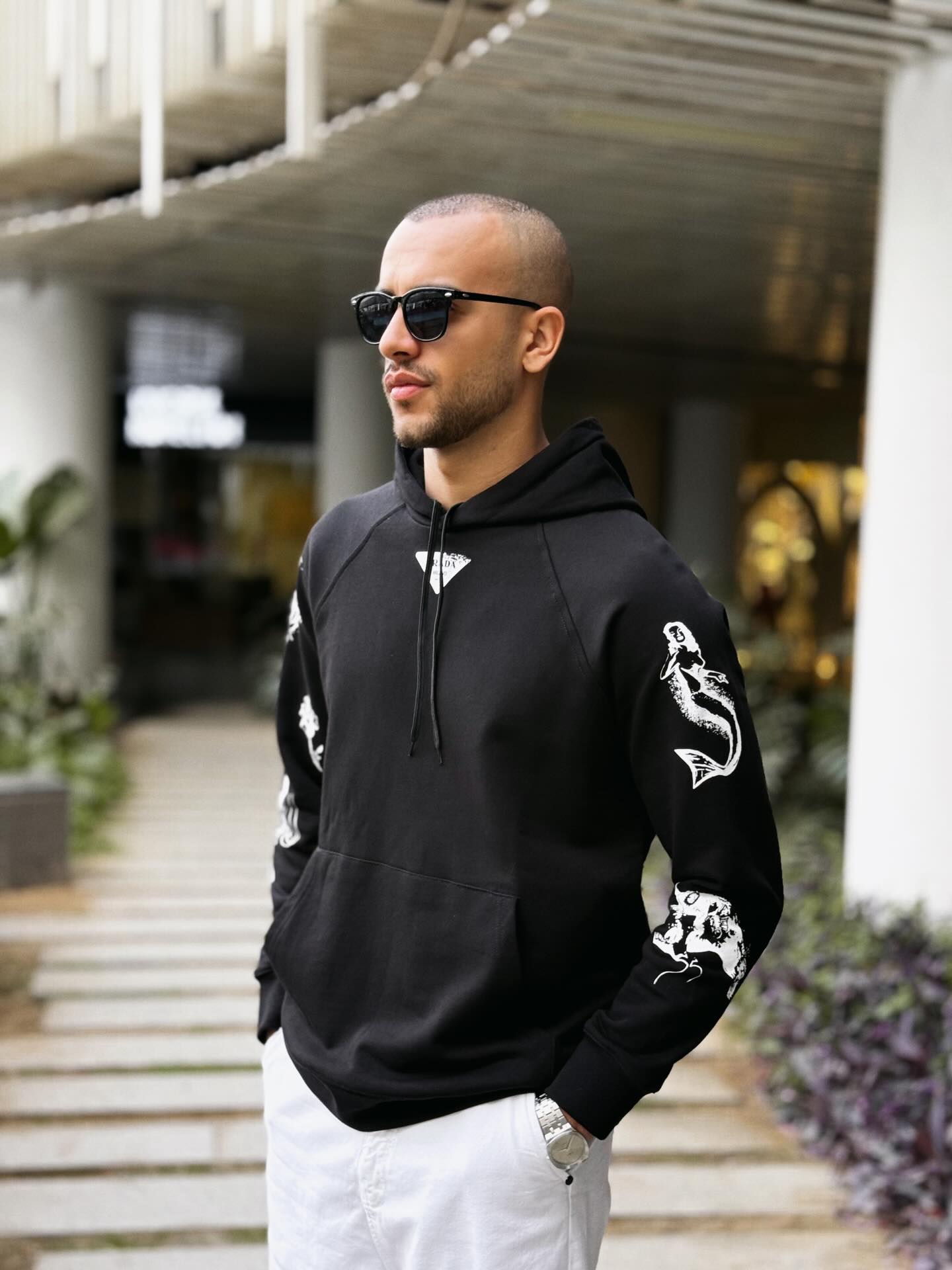 Black Graphic Print Hoodie