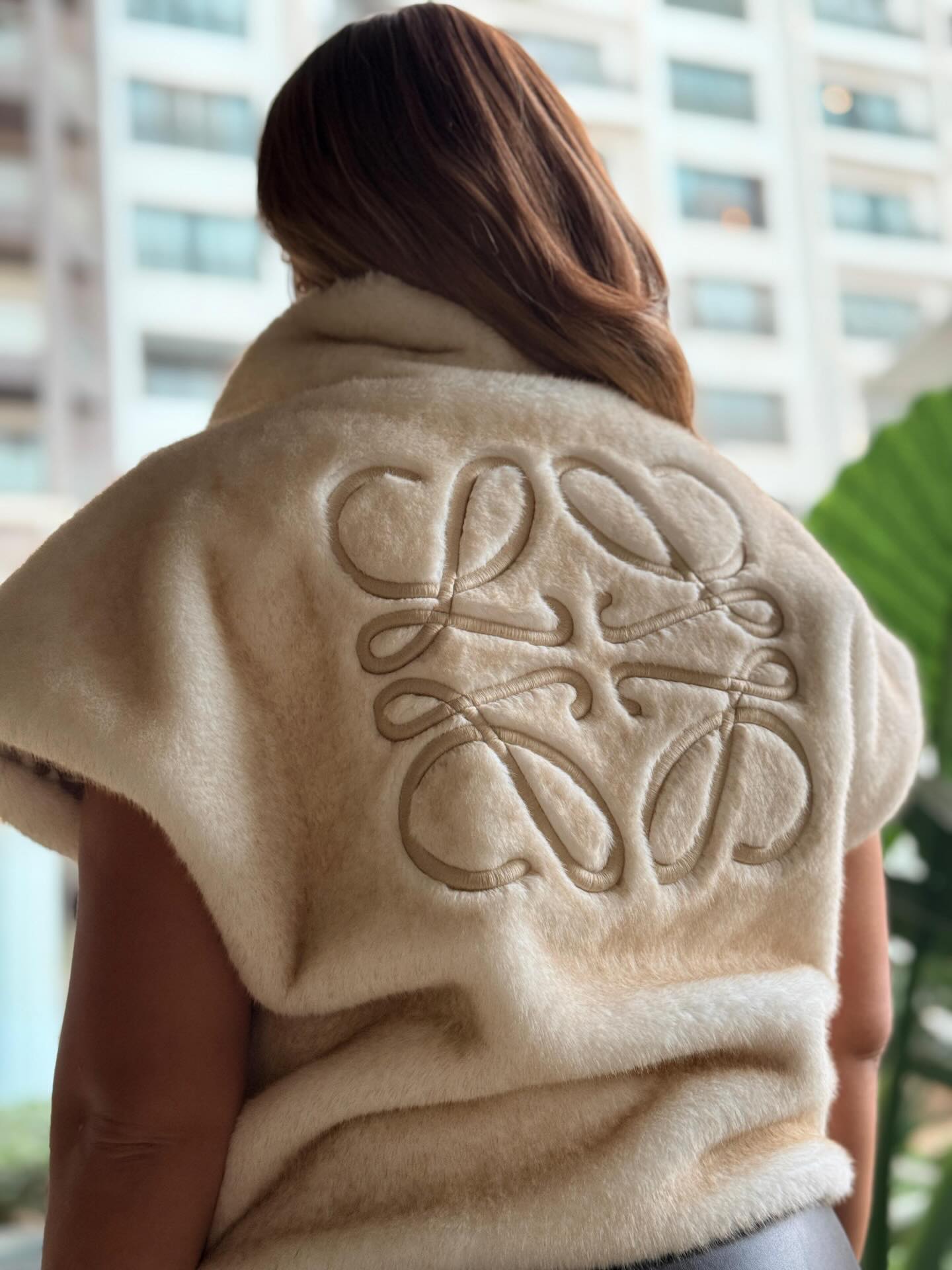 Beige faux fur zip-up jacket