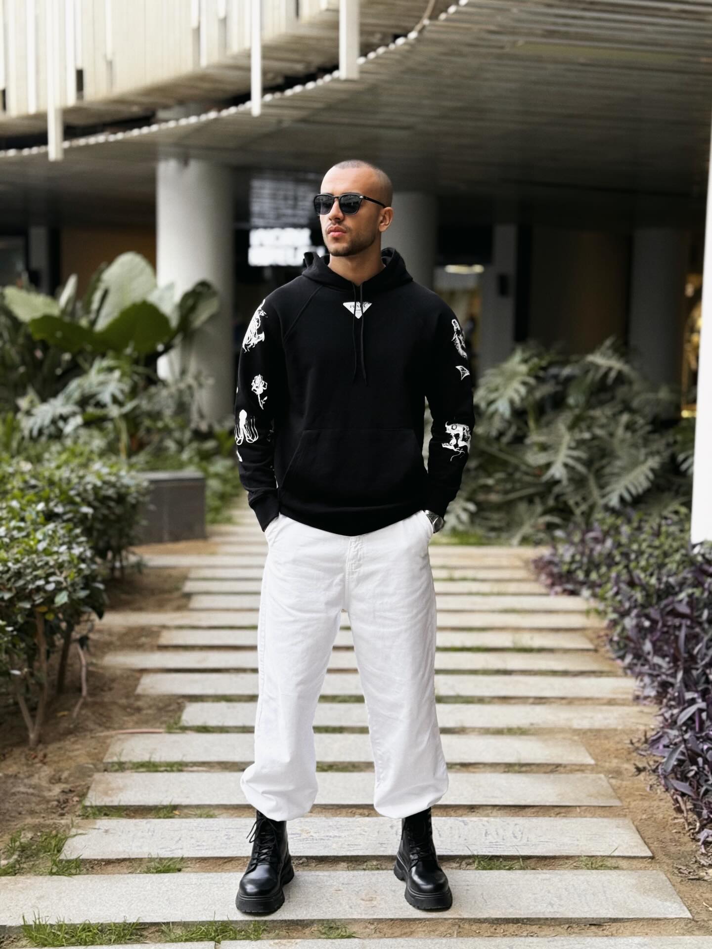 Black Graphic Print Hoodie