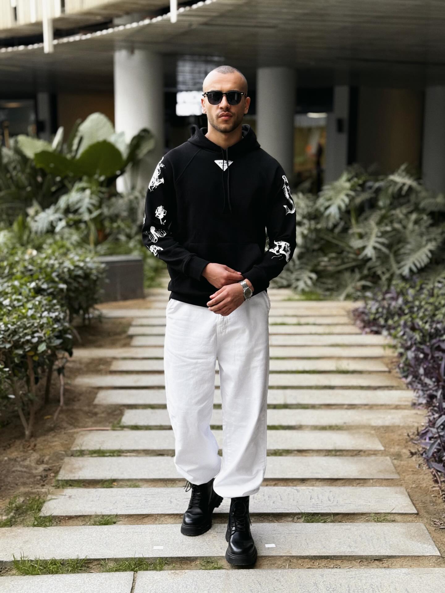 Black Graphic Print Hoodie