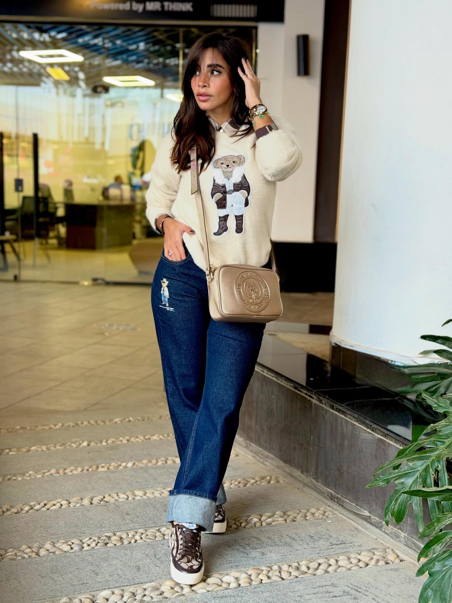 Cream Sweater with Dog Design