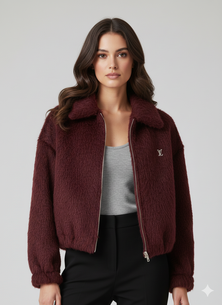 Burgundy Faux Fur Jacket