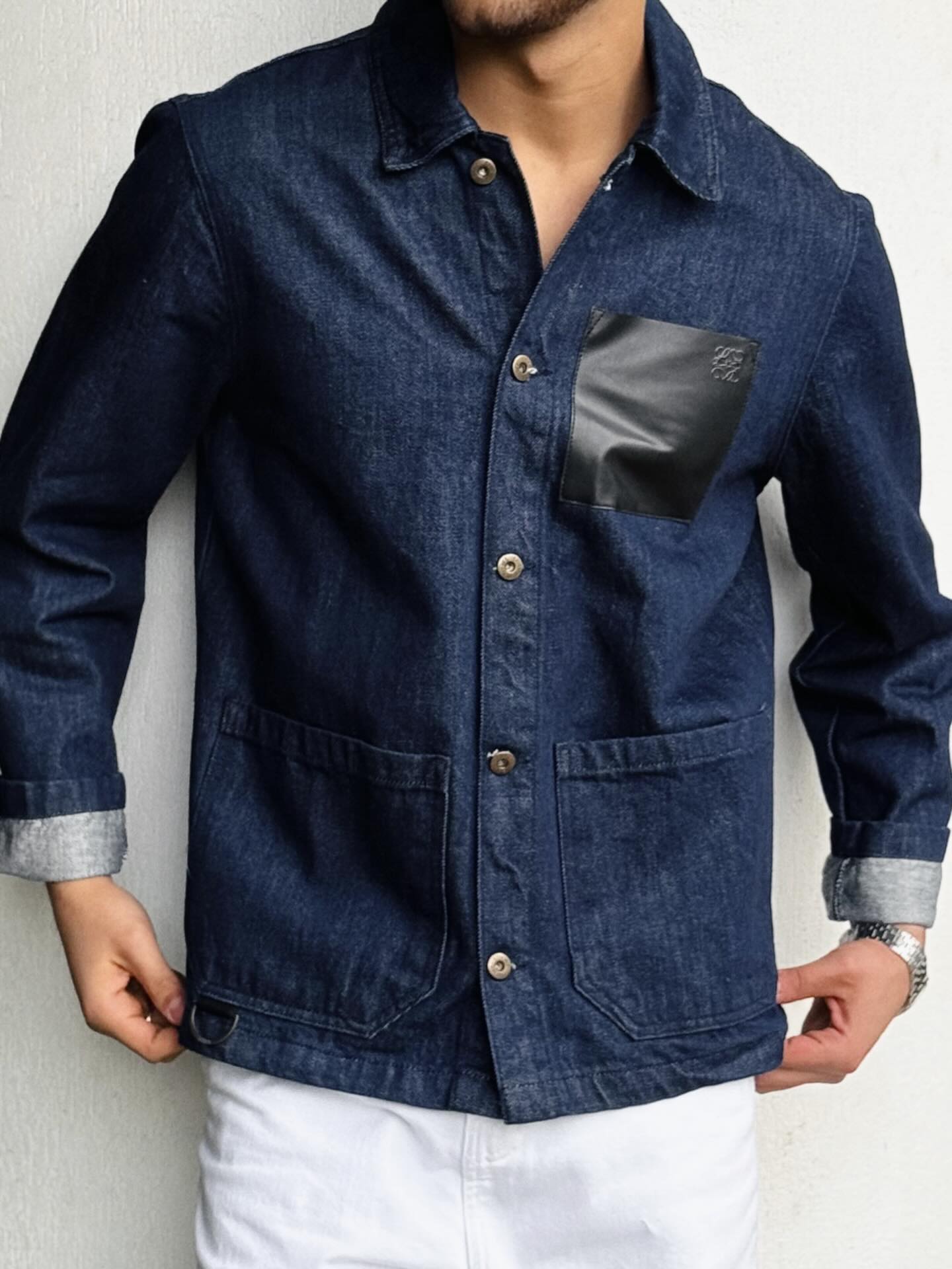 Denim Jacket with Leather Pocket