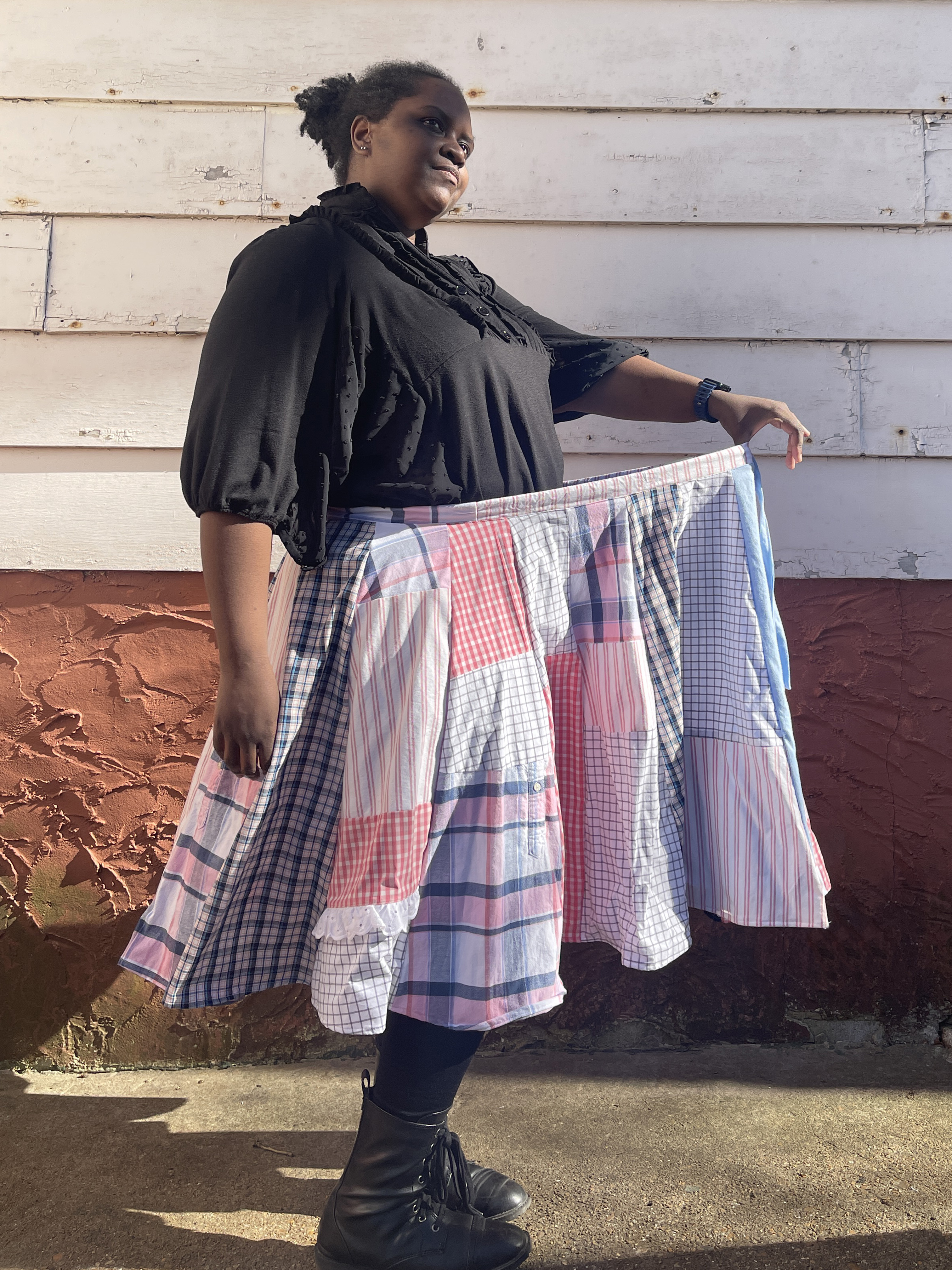 Blue, Pink and Gray Patchwork Skirt