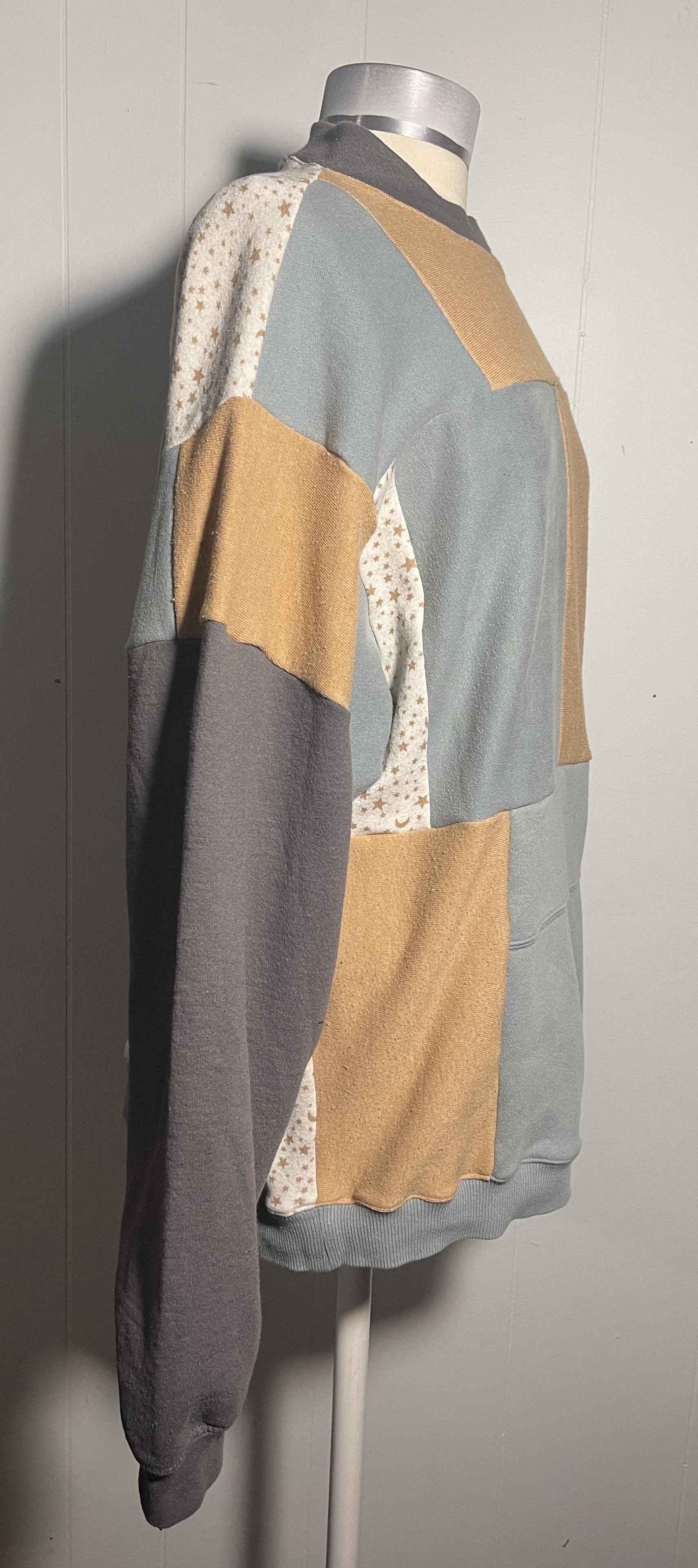 Gray and Beige Colorblock Upcycled Hoodie