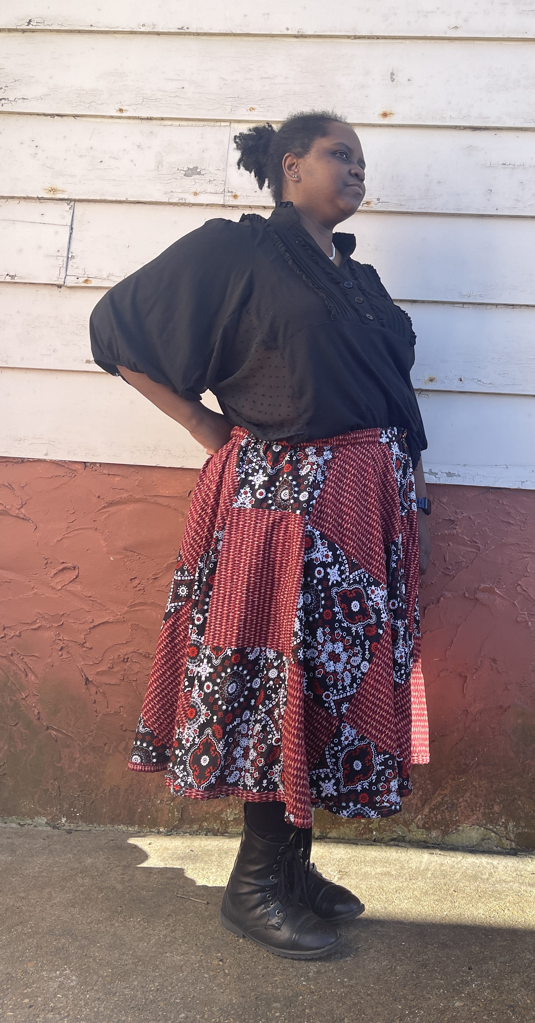 Black and Maroon Patchwork Skirt