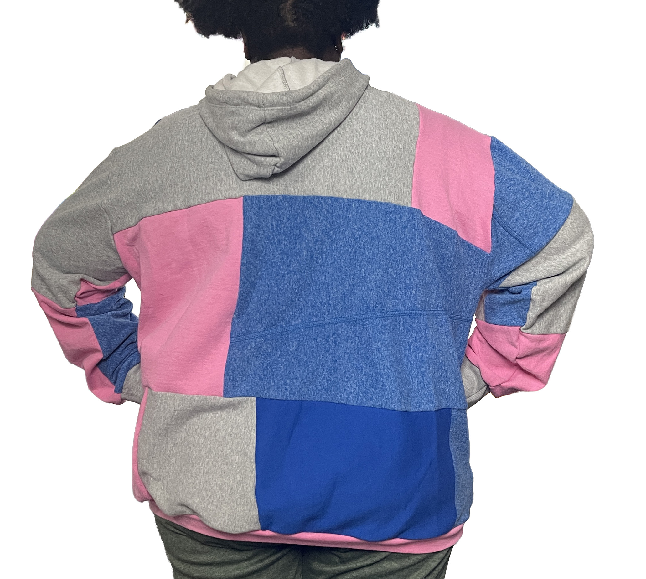 Pink, Blue and Gray Colorblock Upcycled Hoodie