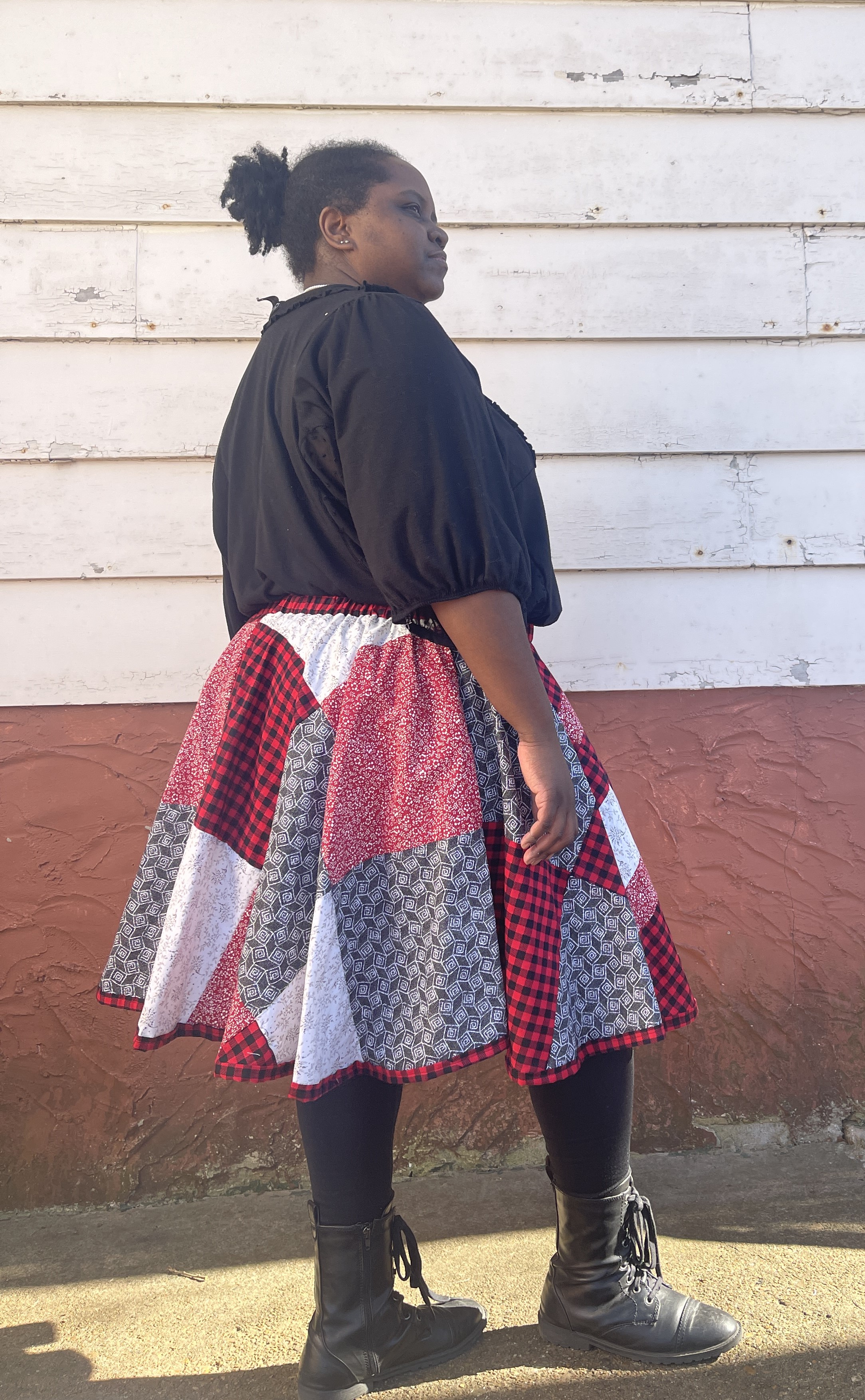 Black, White and Red Patchwork Skirt