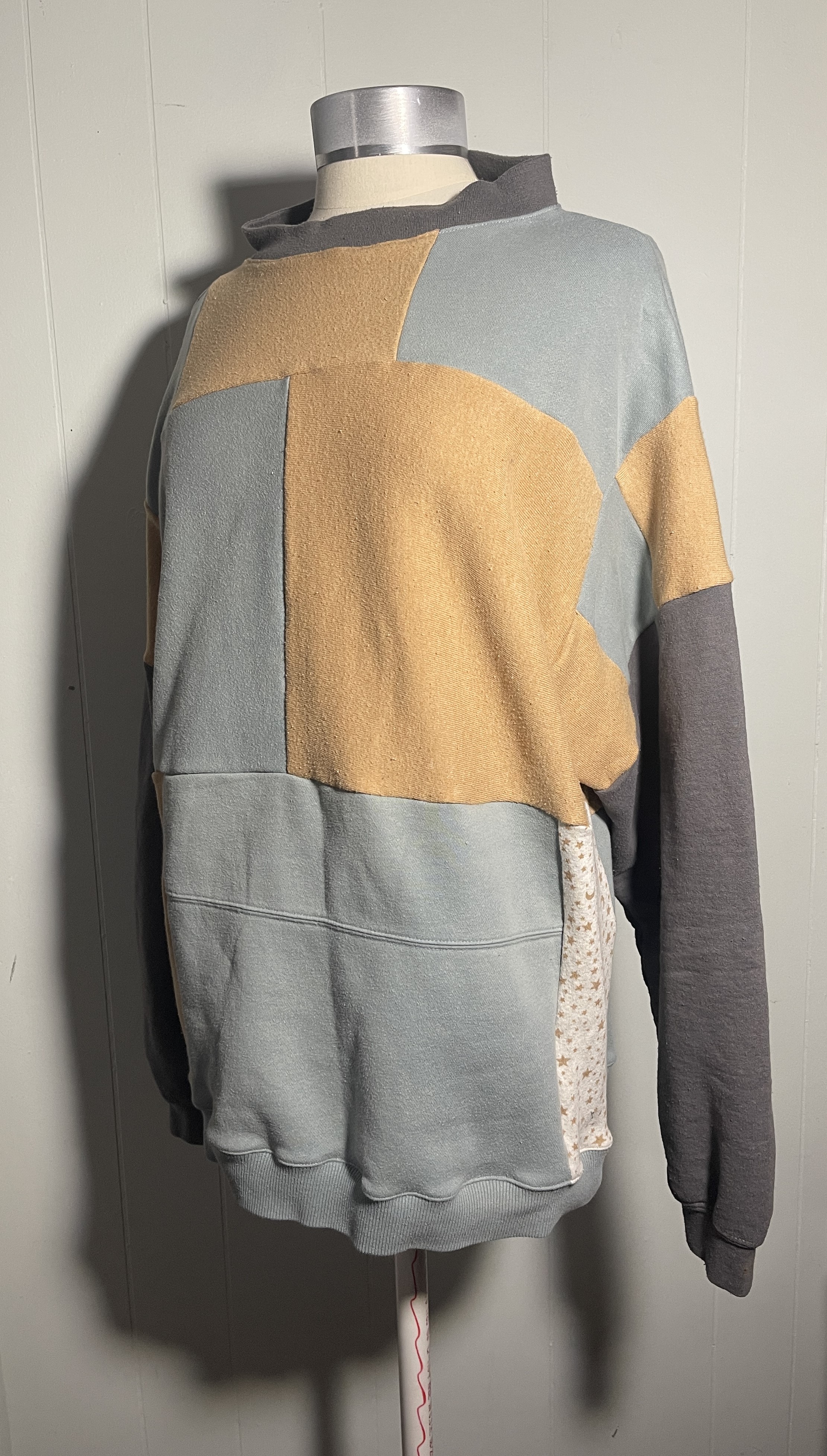 Gray and Beige Colorblock Upcycled Hoodie