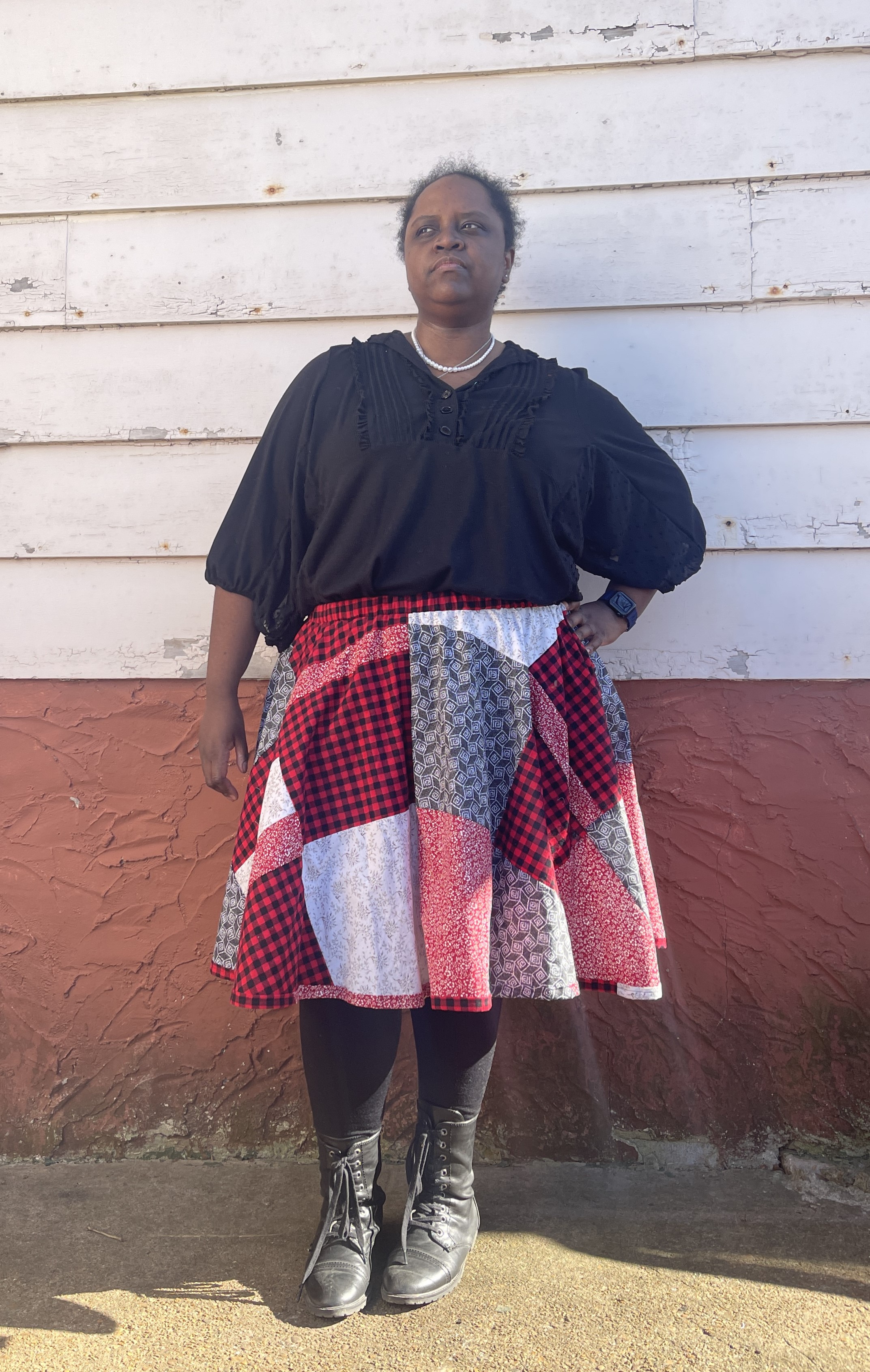 Black, White and Red Patchwork Skirt
