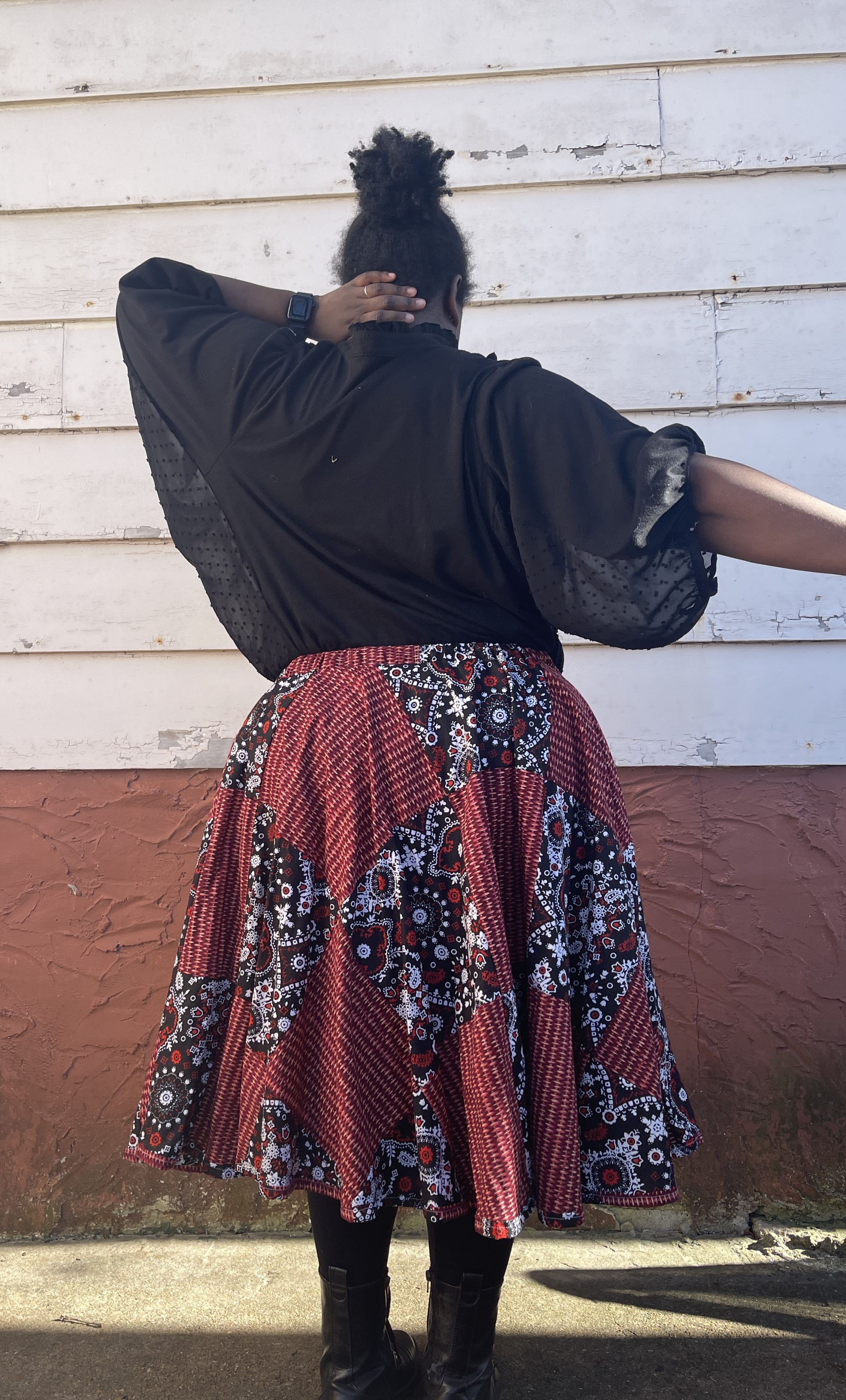 Black and Maroon Patchwork Skirt