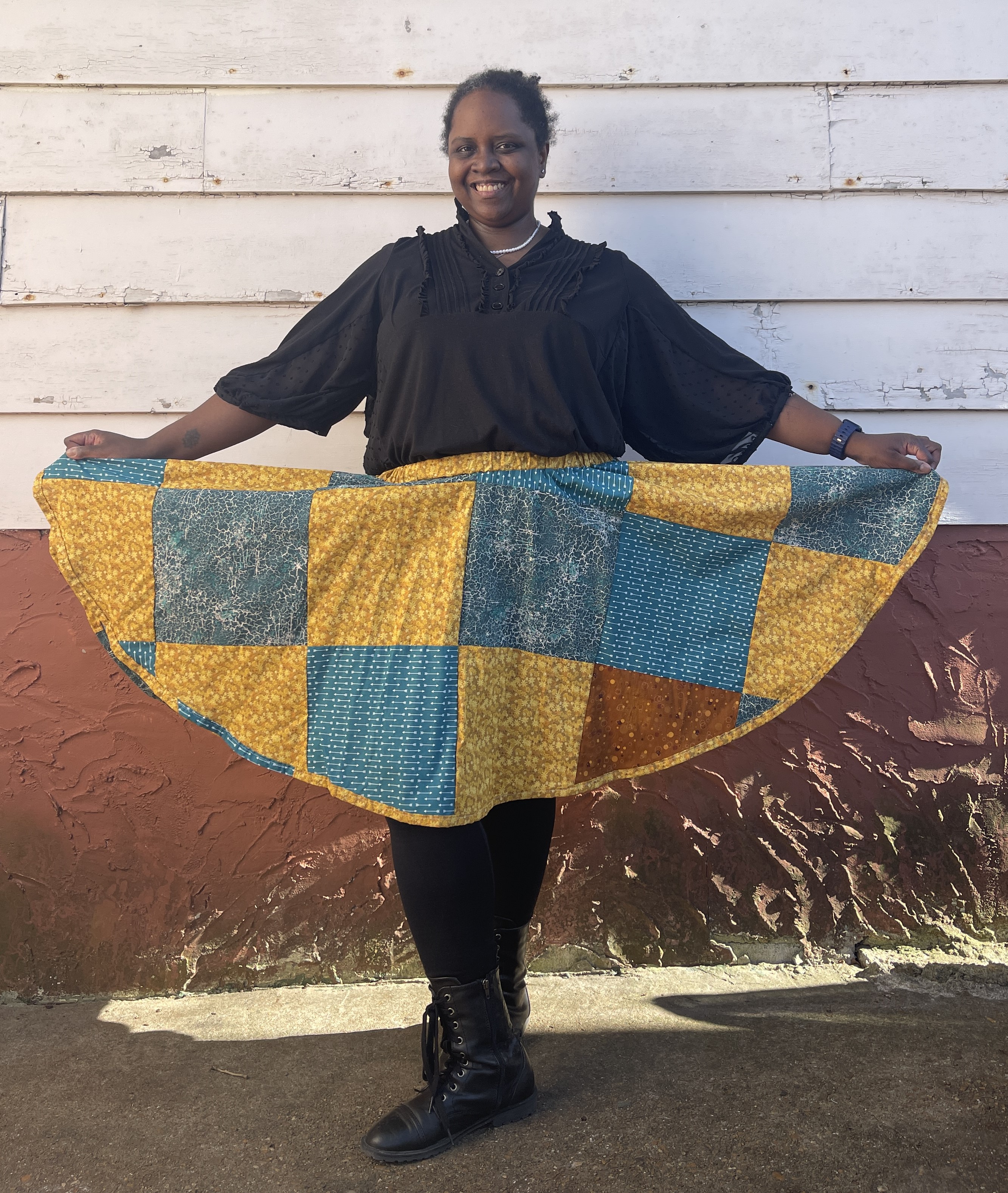 Teal, Brown and Gold Patchwork Skirt