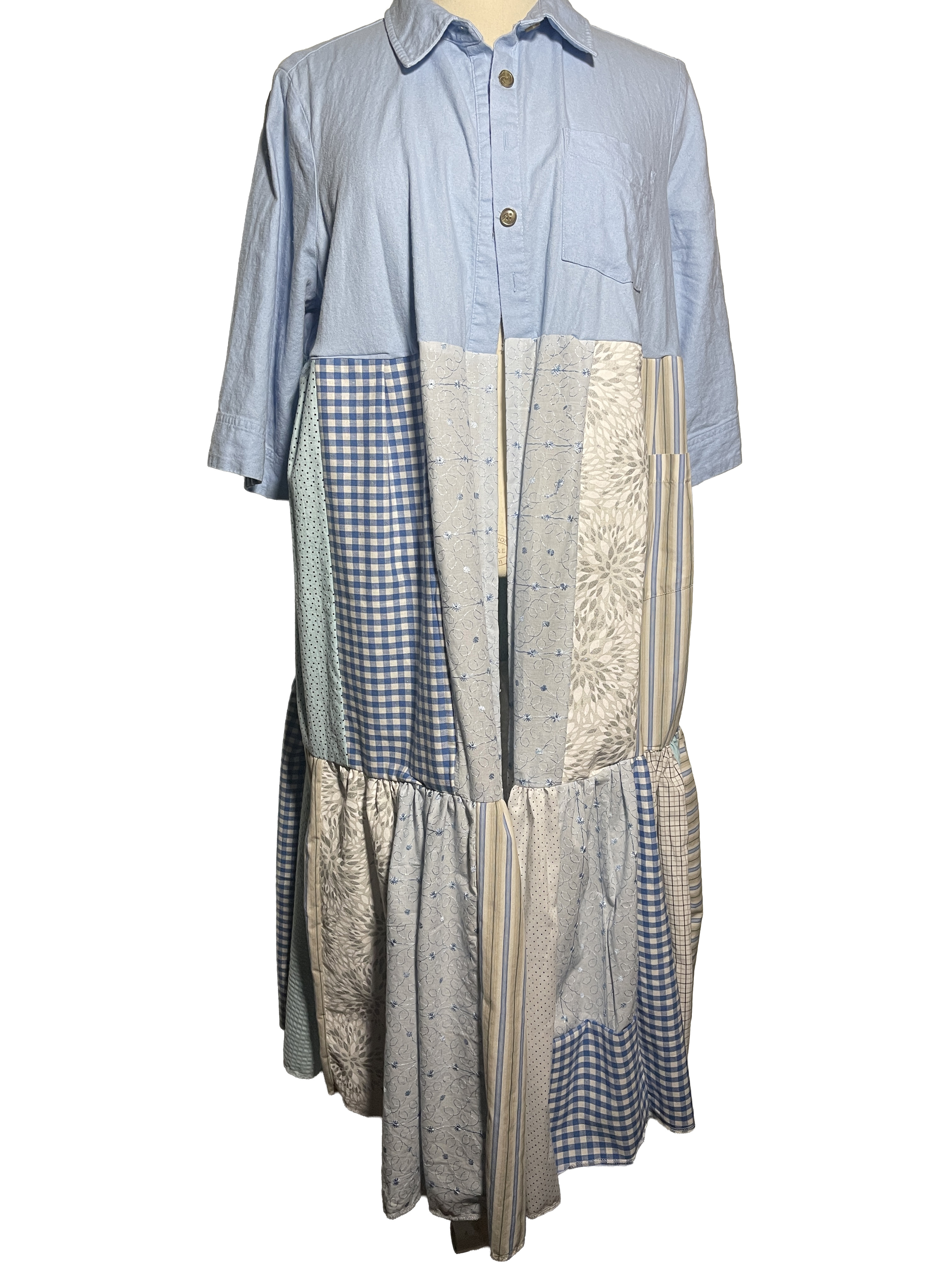 Blue Patchwork Cotton Duster