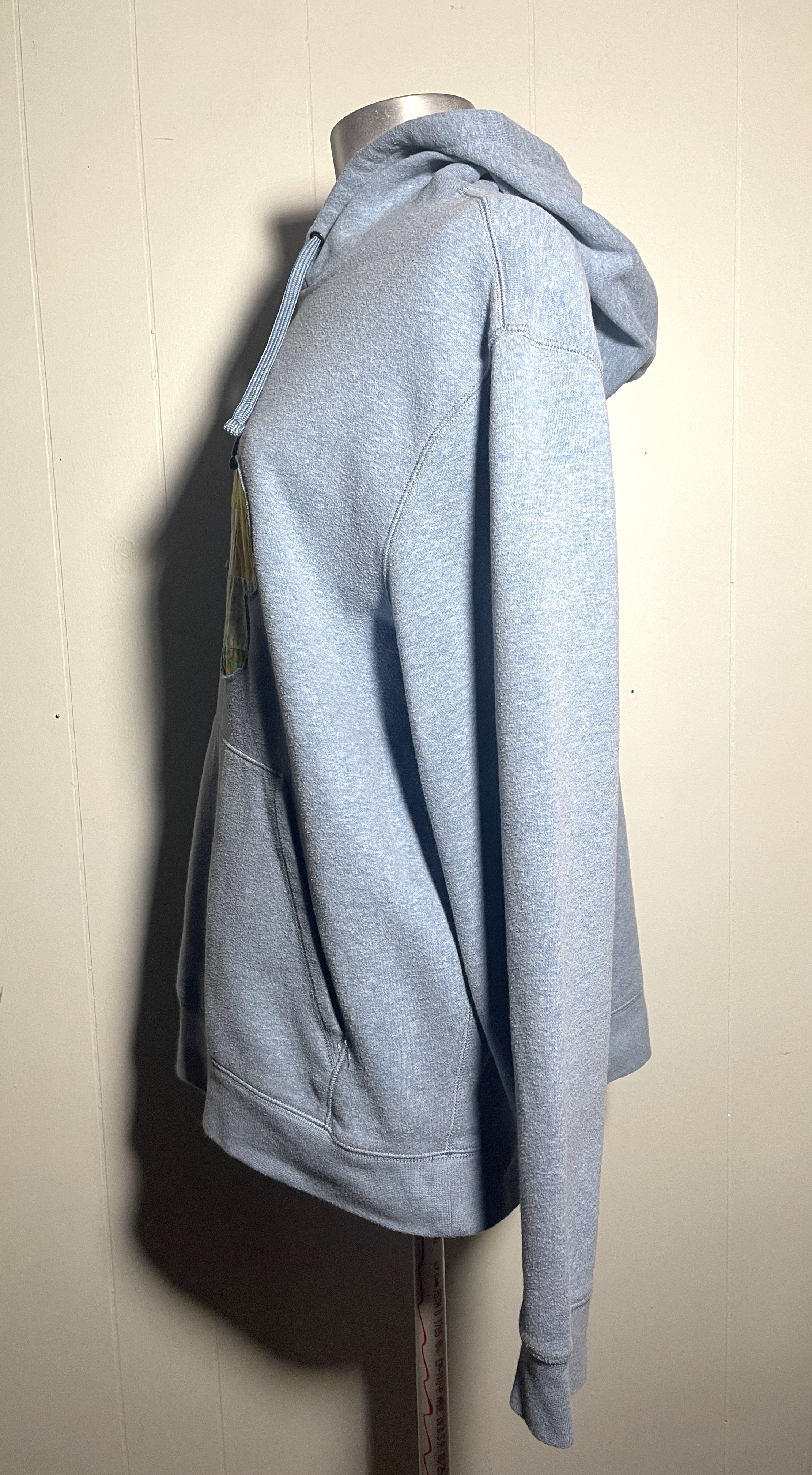 Blue and Yellow Reverse Applique Wonky Flower Upcycled Hoodie