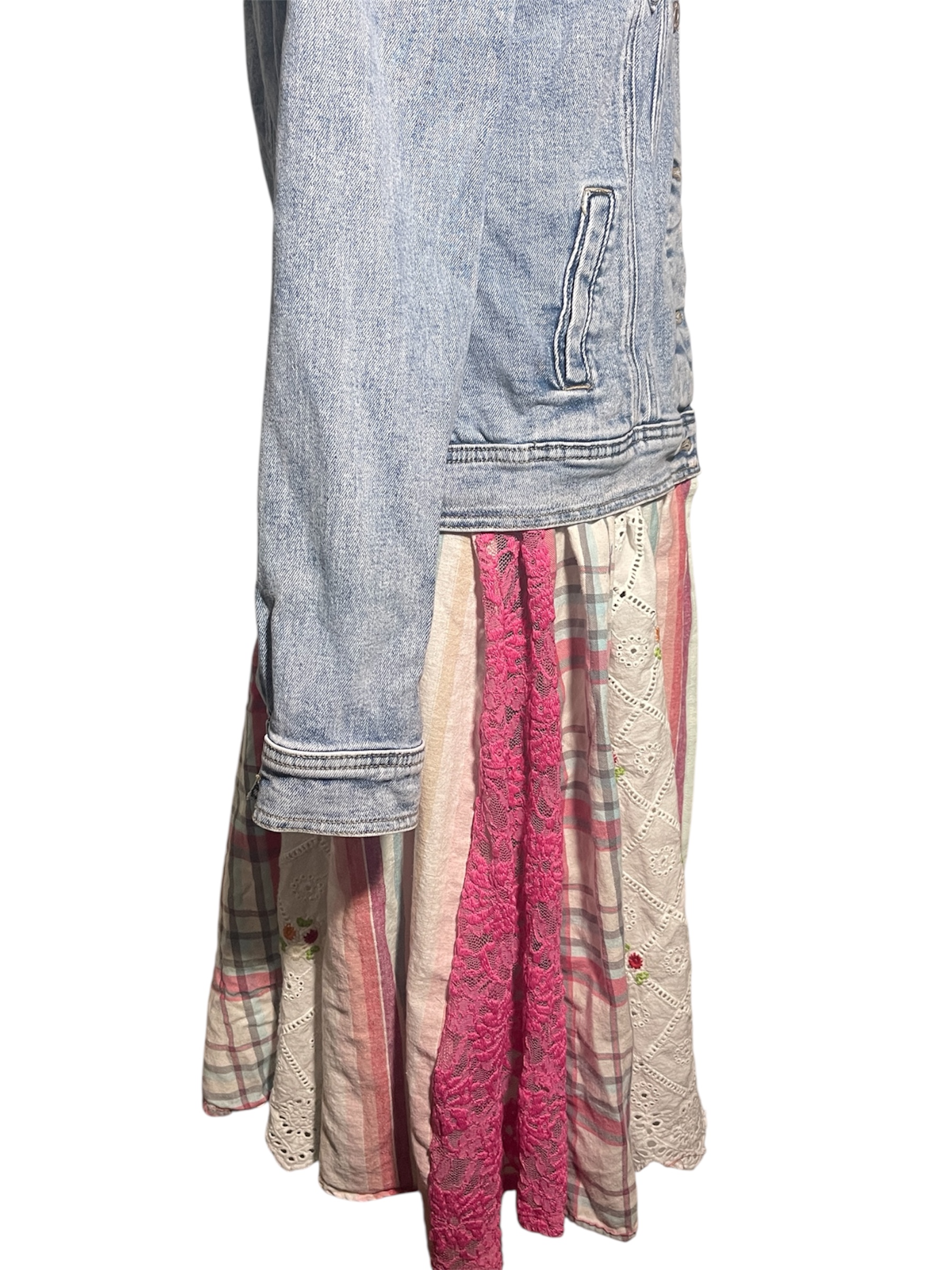 Pink and Lace Denim Jacket Duster
