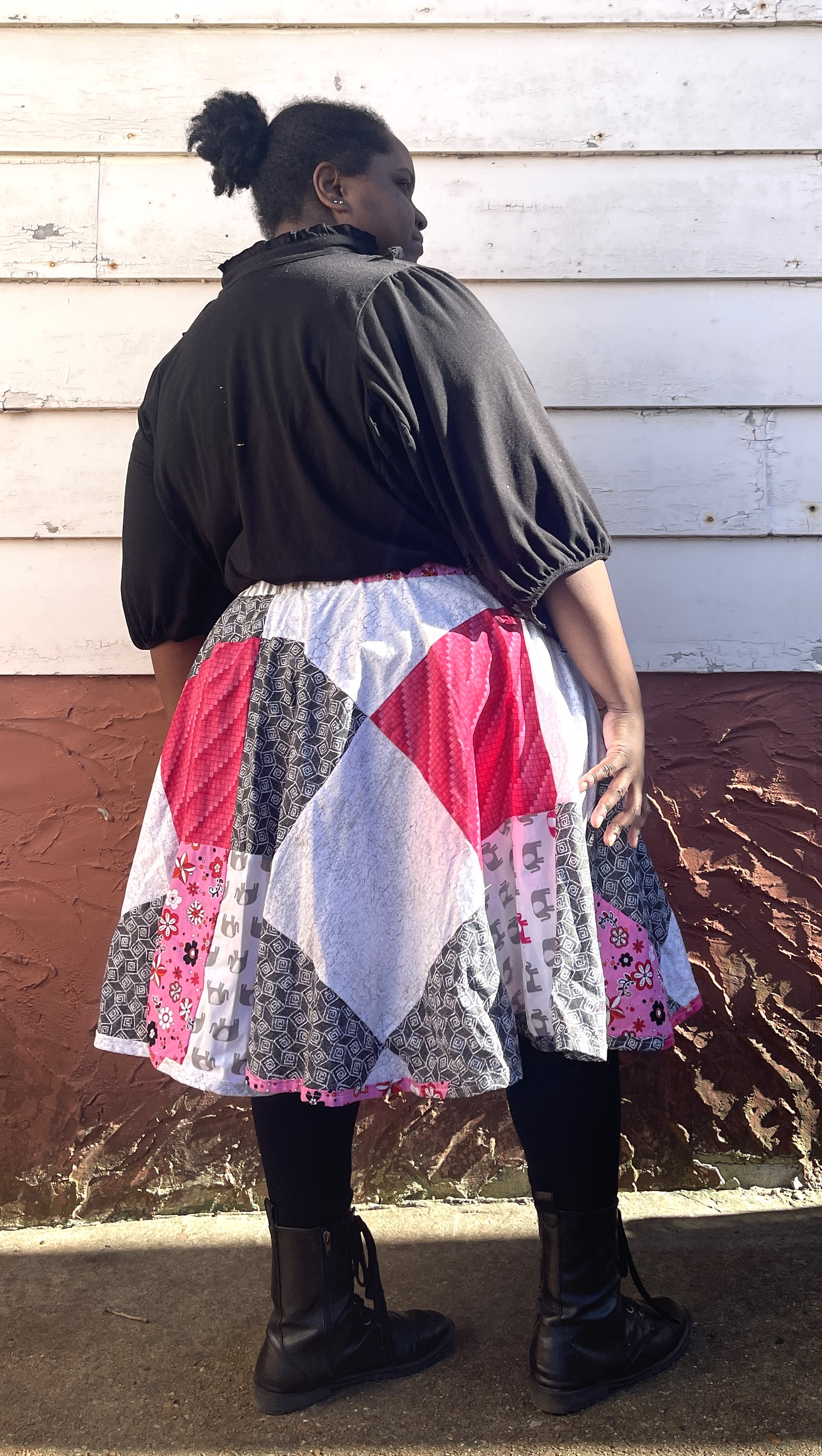 Black, White and Pink Patchwork Skirt