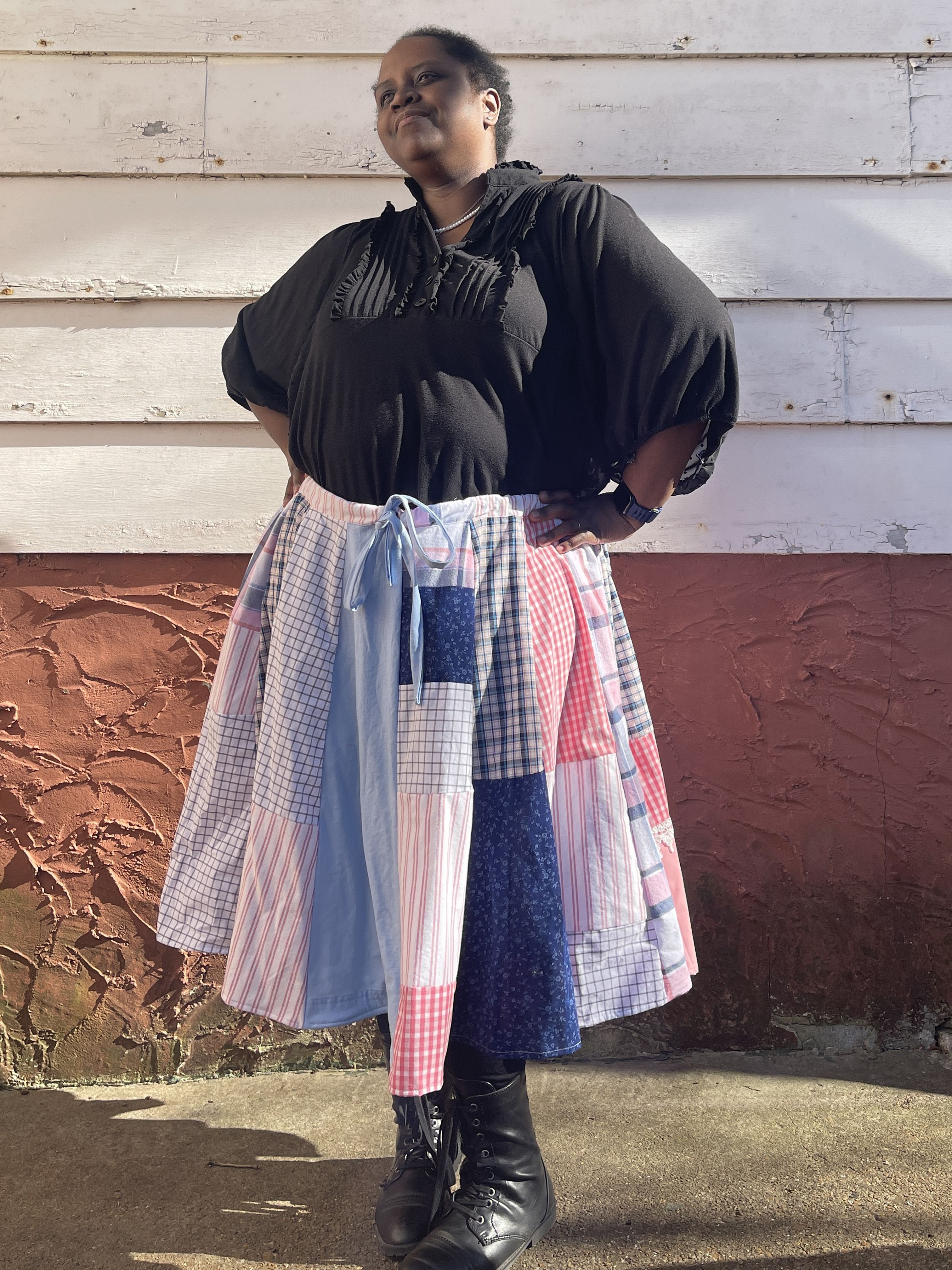 Blue, Pink and Gray Patchwork Skirt