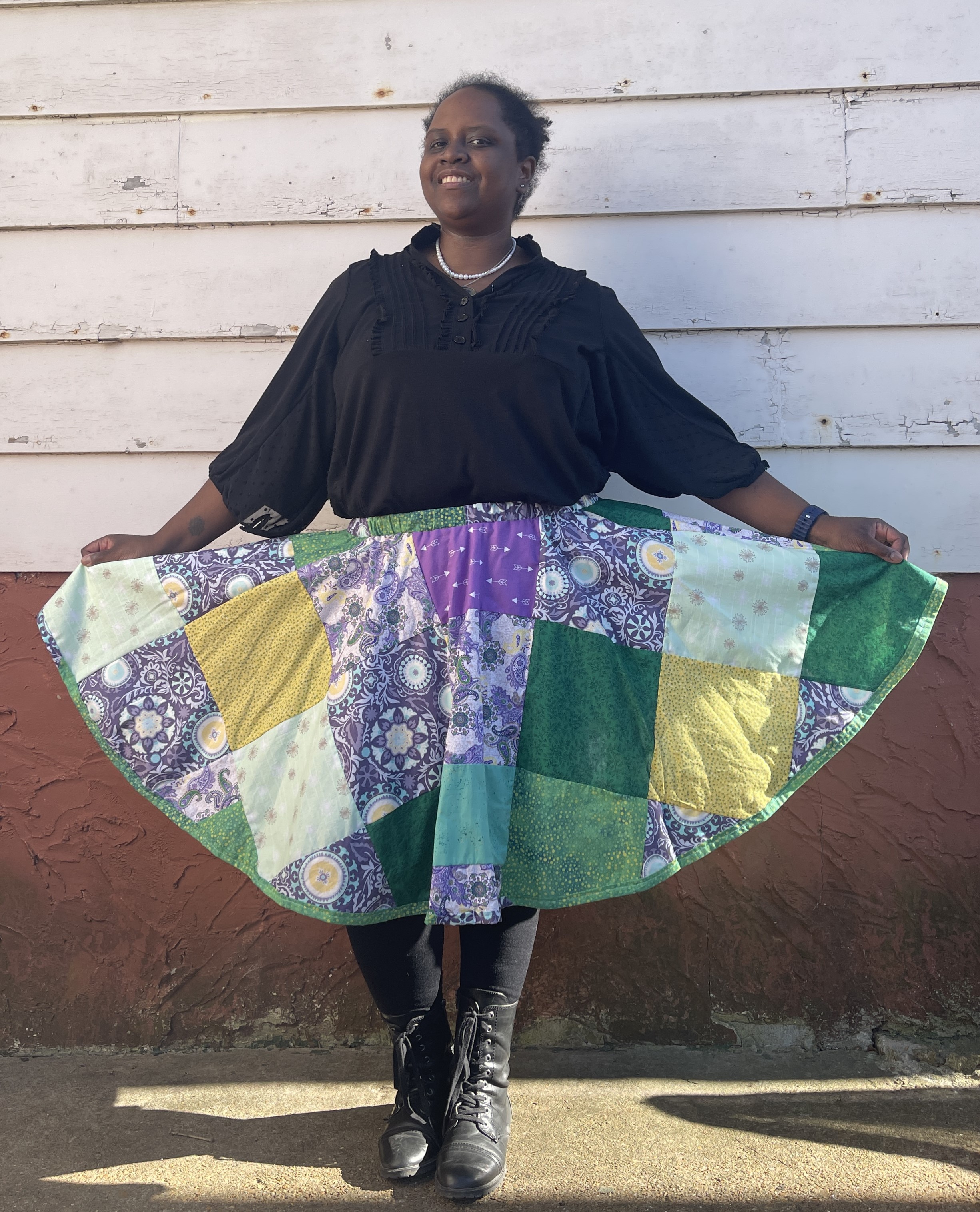 Green, Purple and Gold Patchwork Skirt