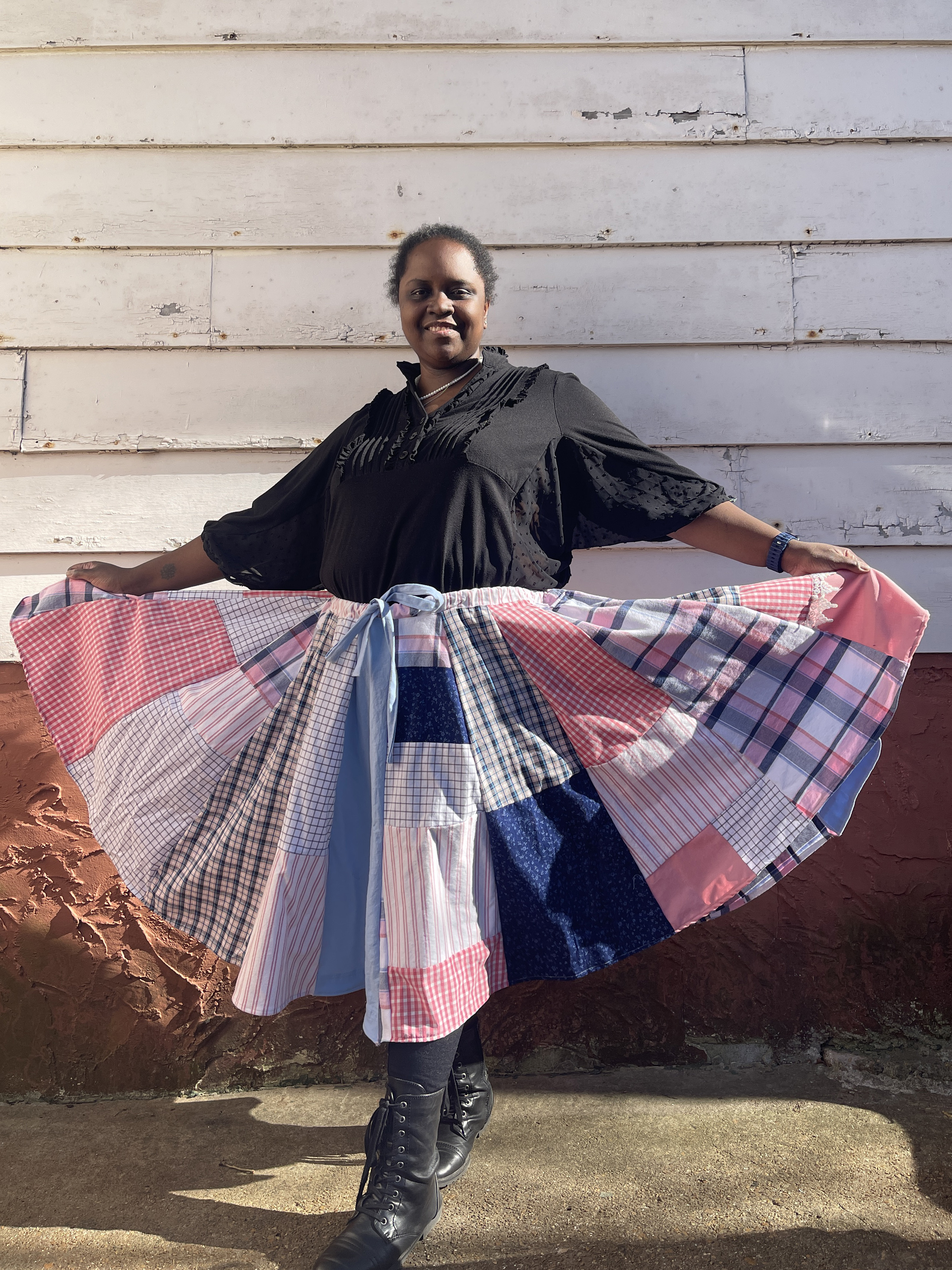 Blue, Pink and Gray Patchwork Skirt