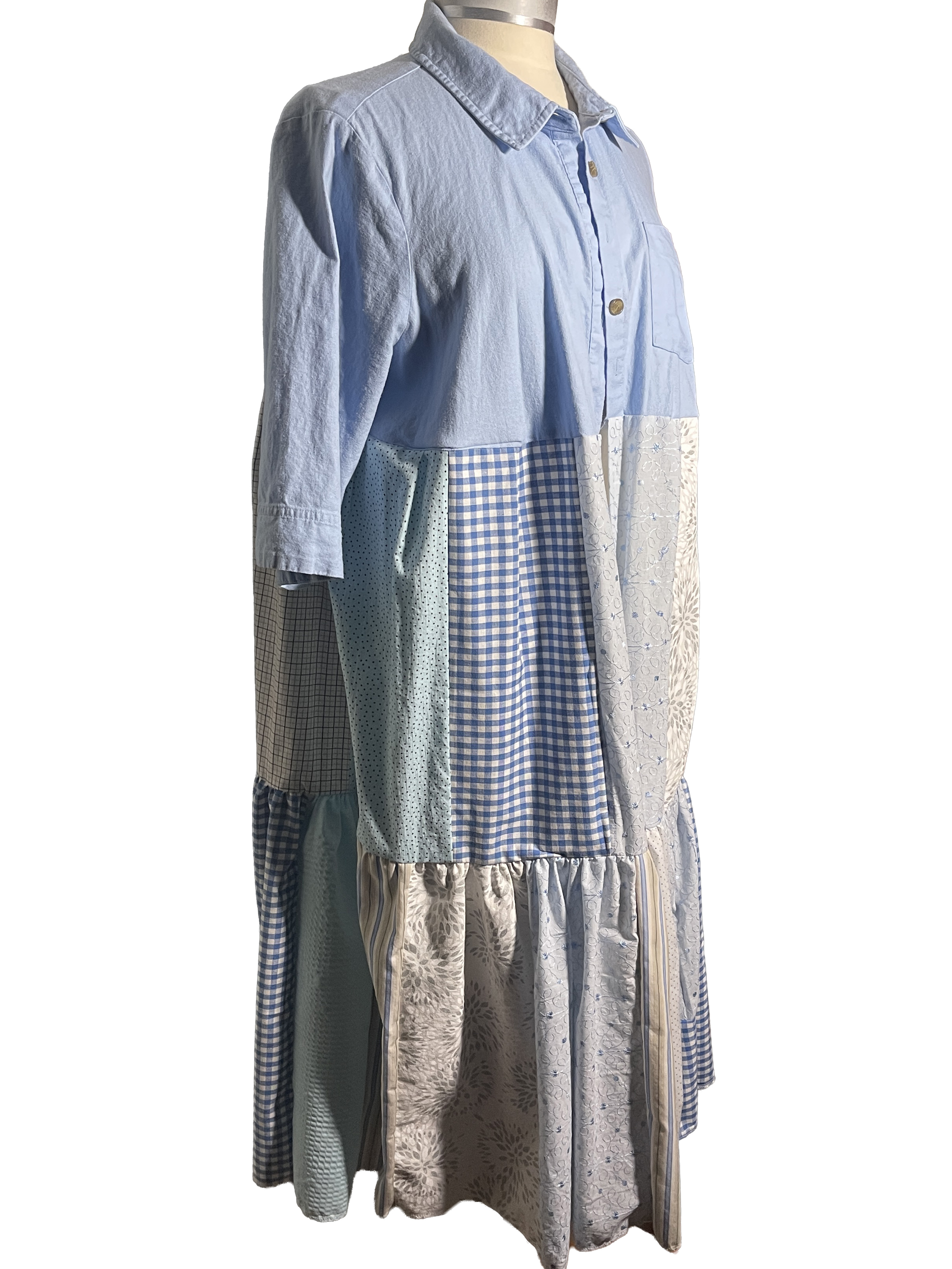 Blue Patchwork Cotton Duster