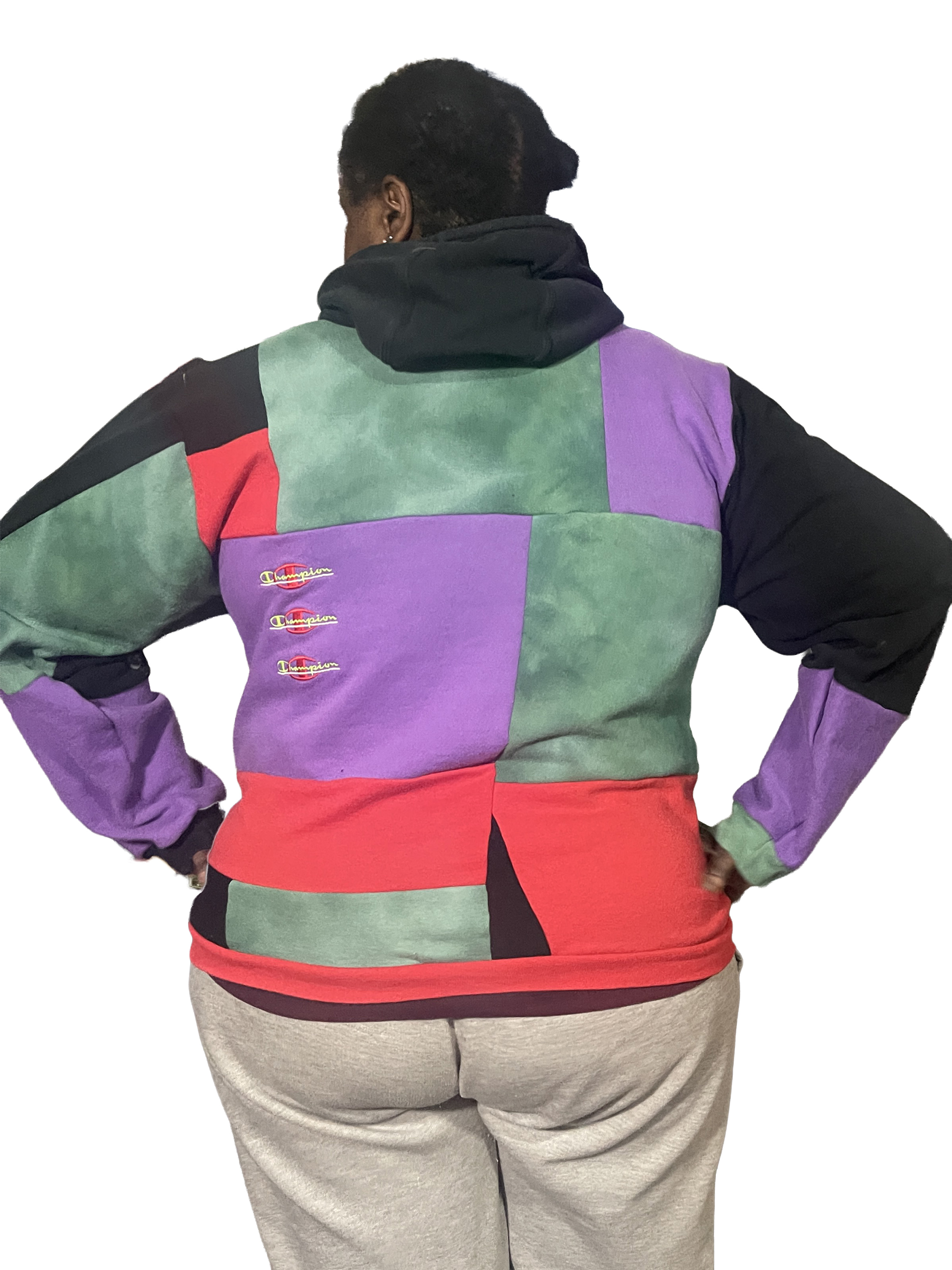 Purple, Red, Black and Green Colorblock Upcycled Hoodie