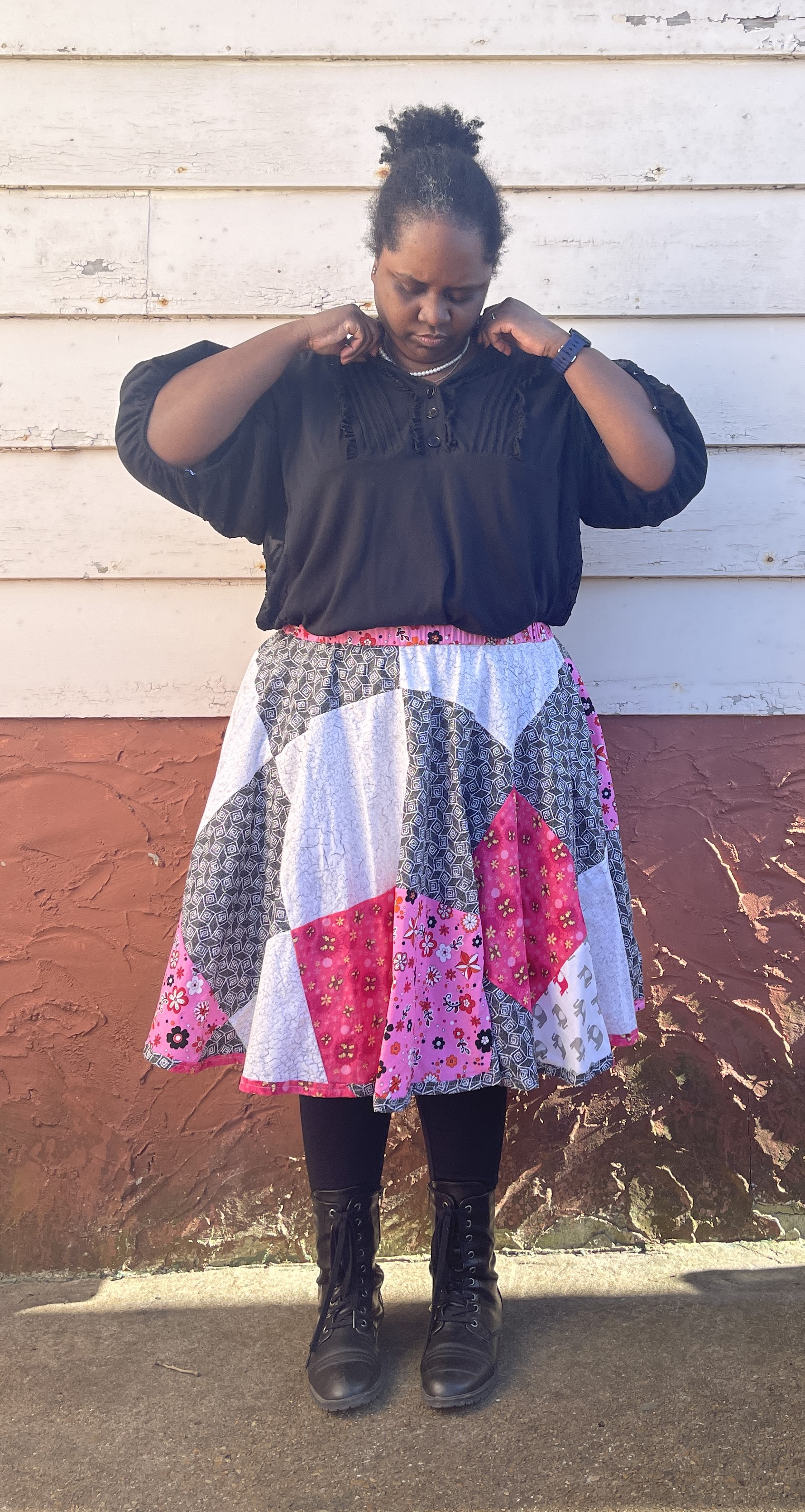 Black, White and Pink Patchwork Skirt