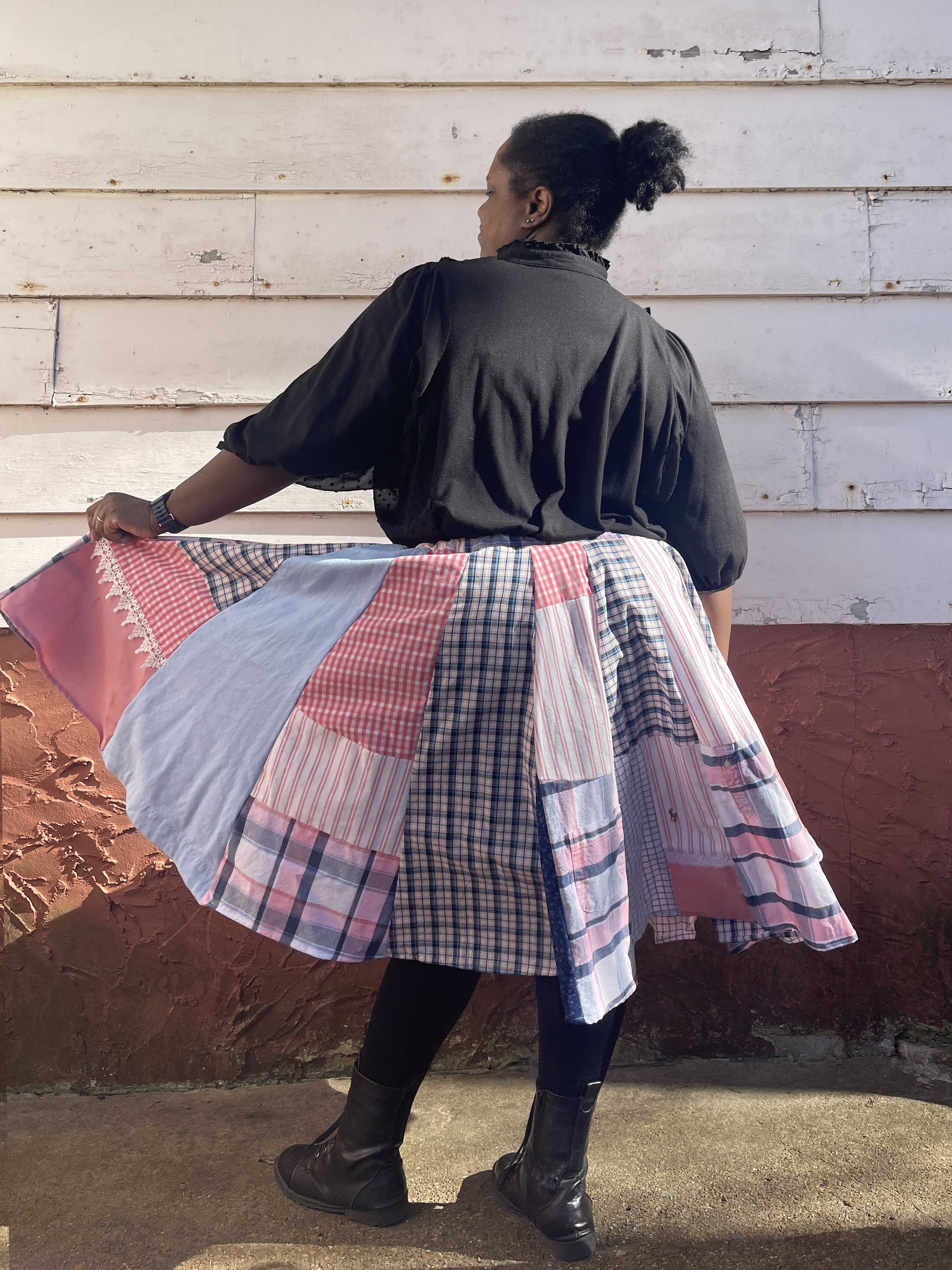 Blue, Pink and Gray Patchwork Skirt