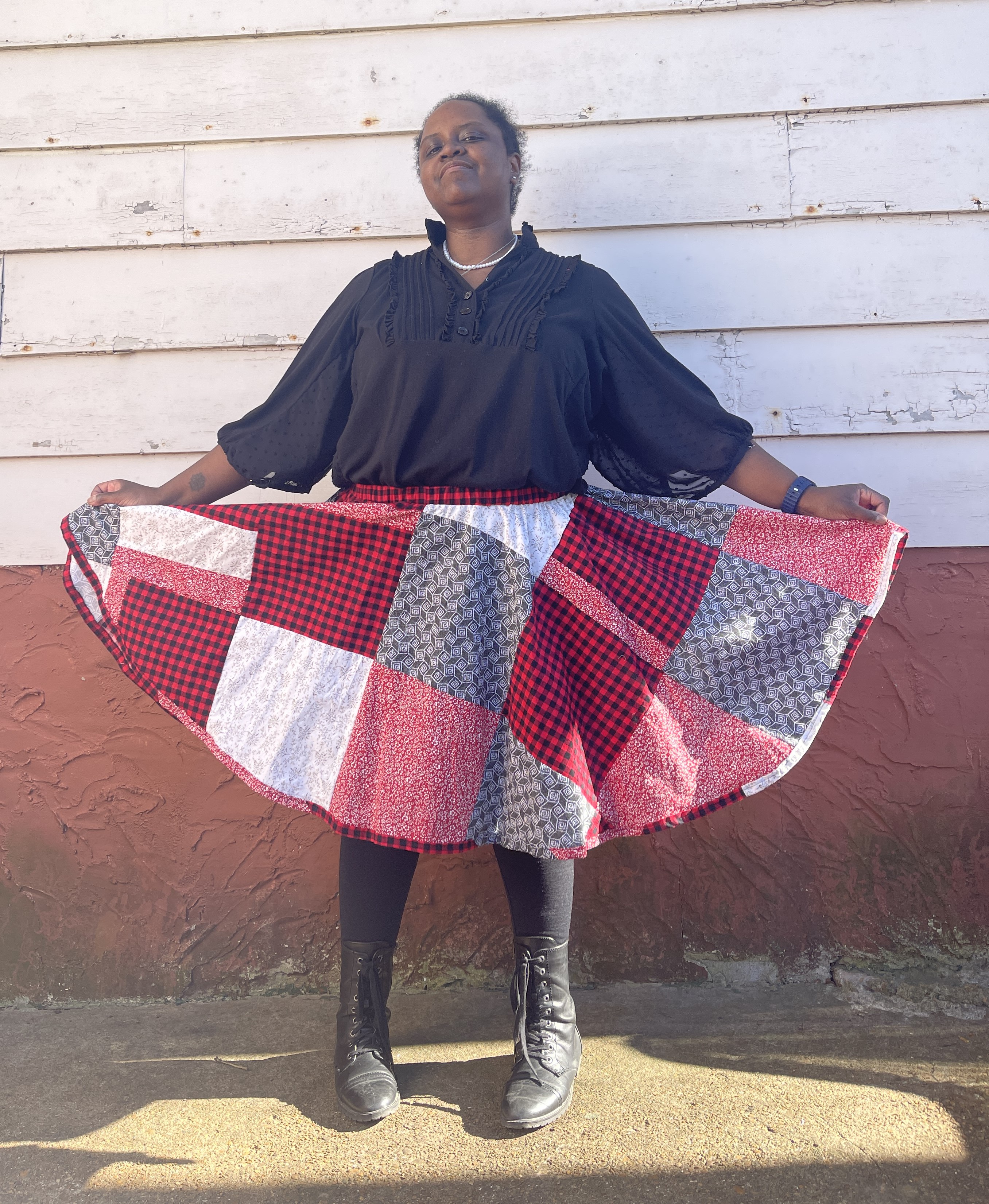 Black, White and Red Patchwork Skirt
