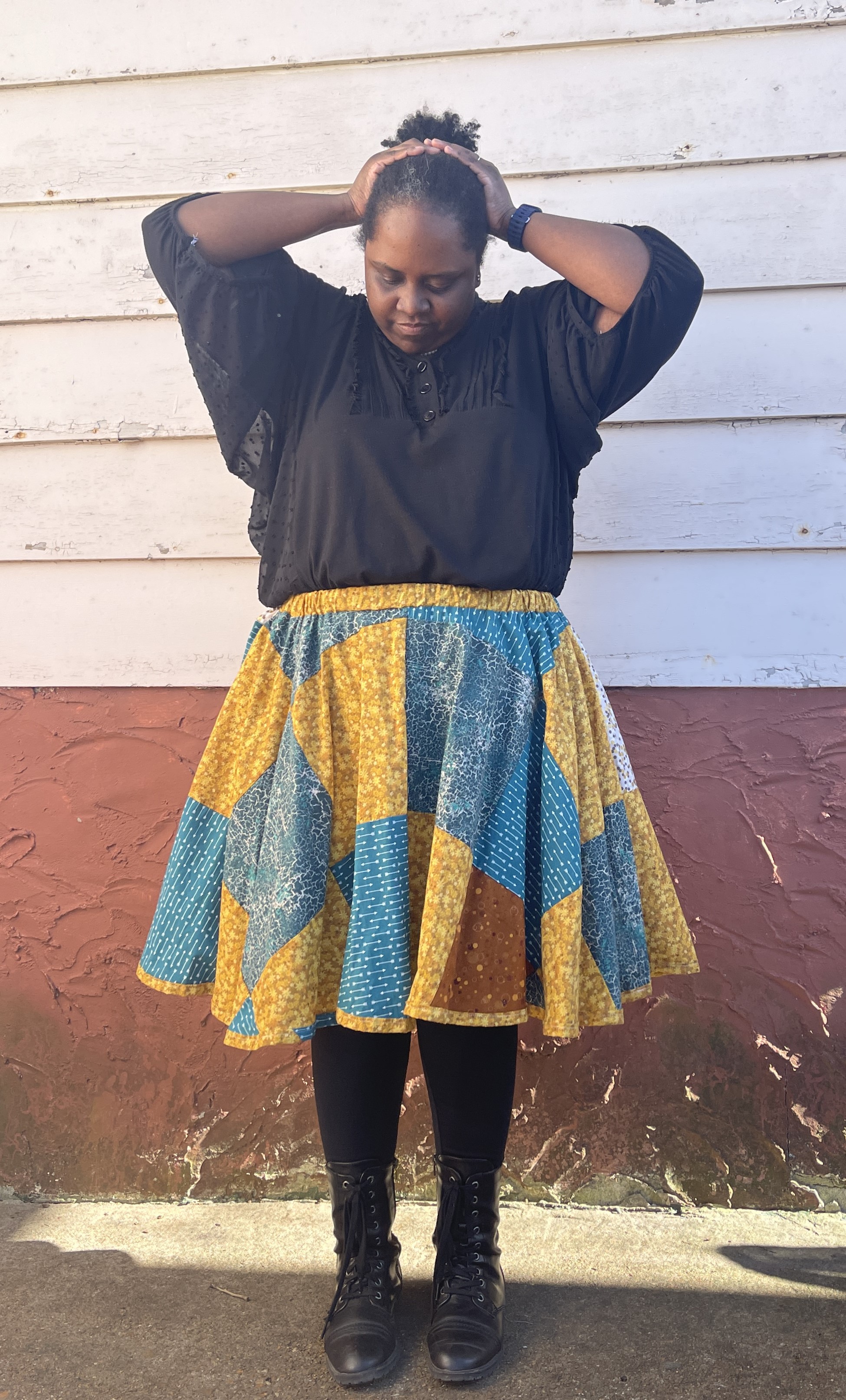 Teal, Brown and Gold Patchwork Skirt