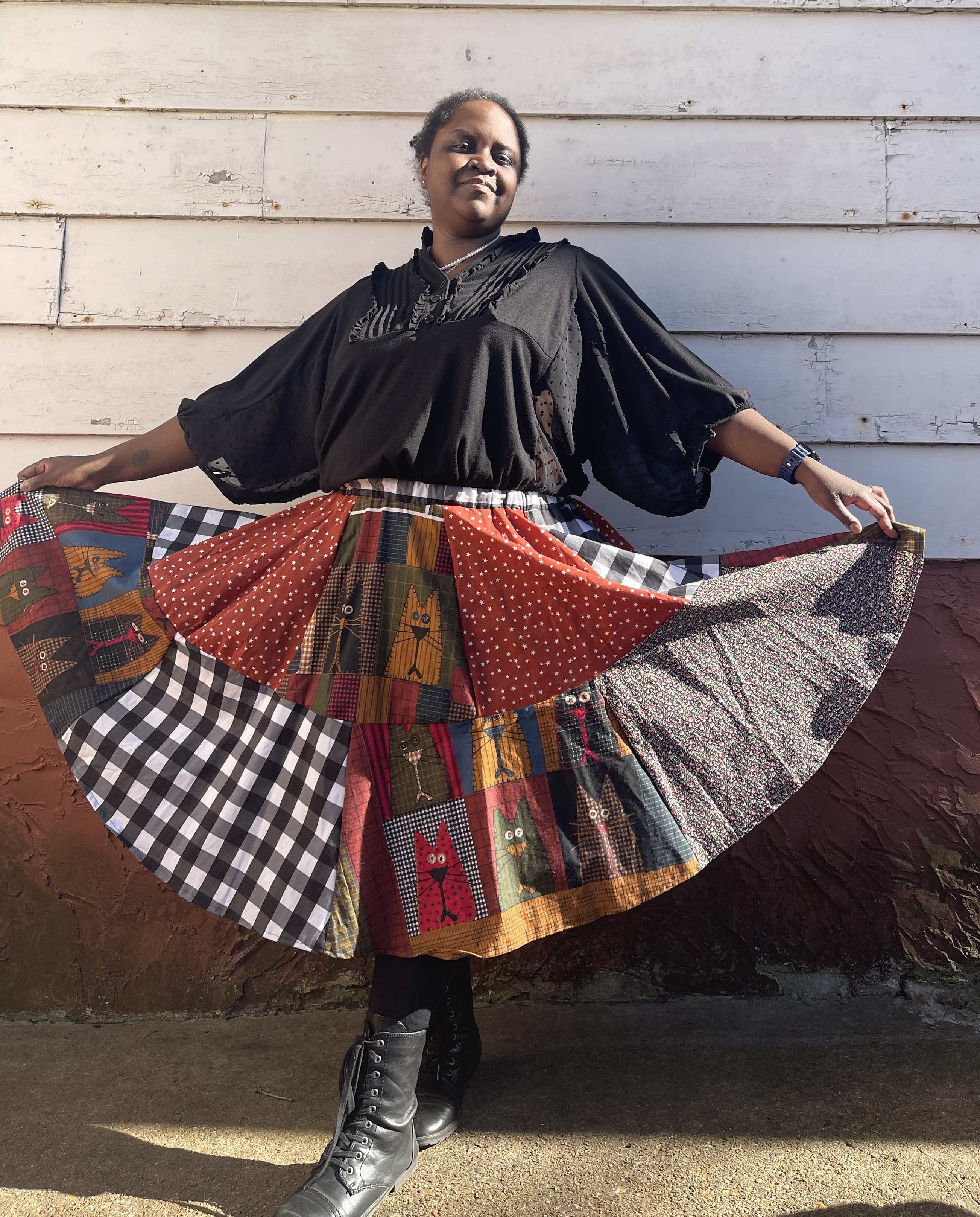 Vintage Cat Patchwork Skirt