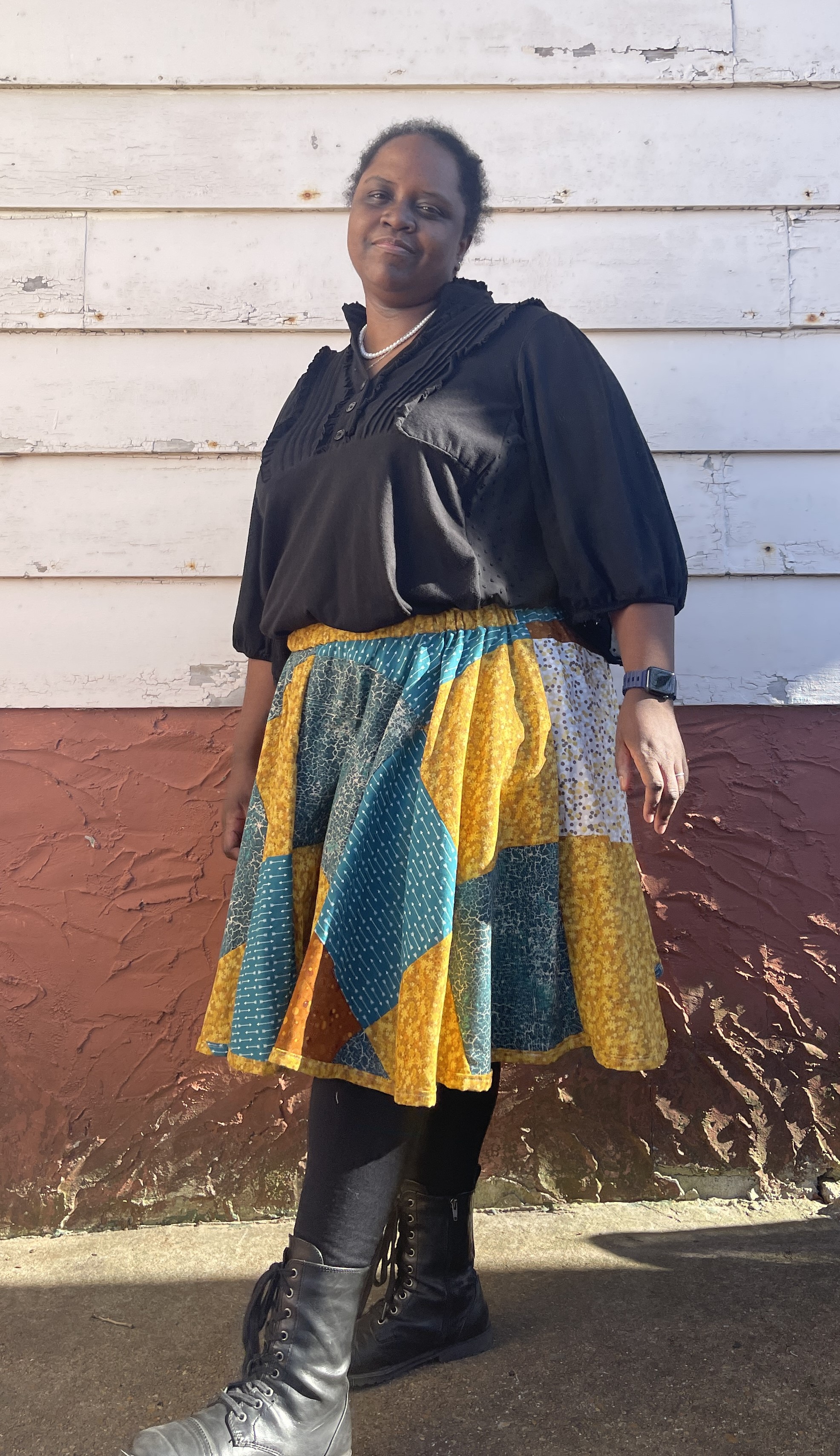 Teal, Brown and Gold Patchwork Skirt