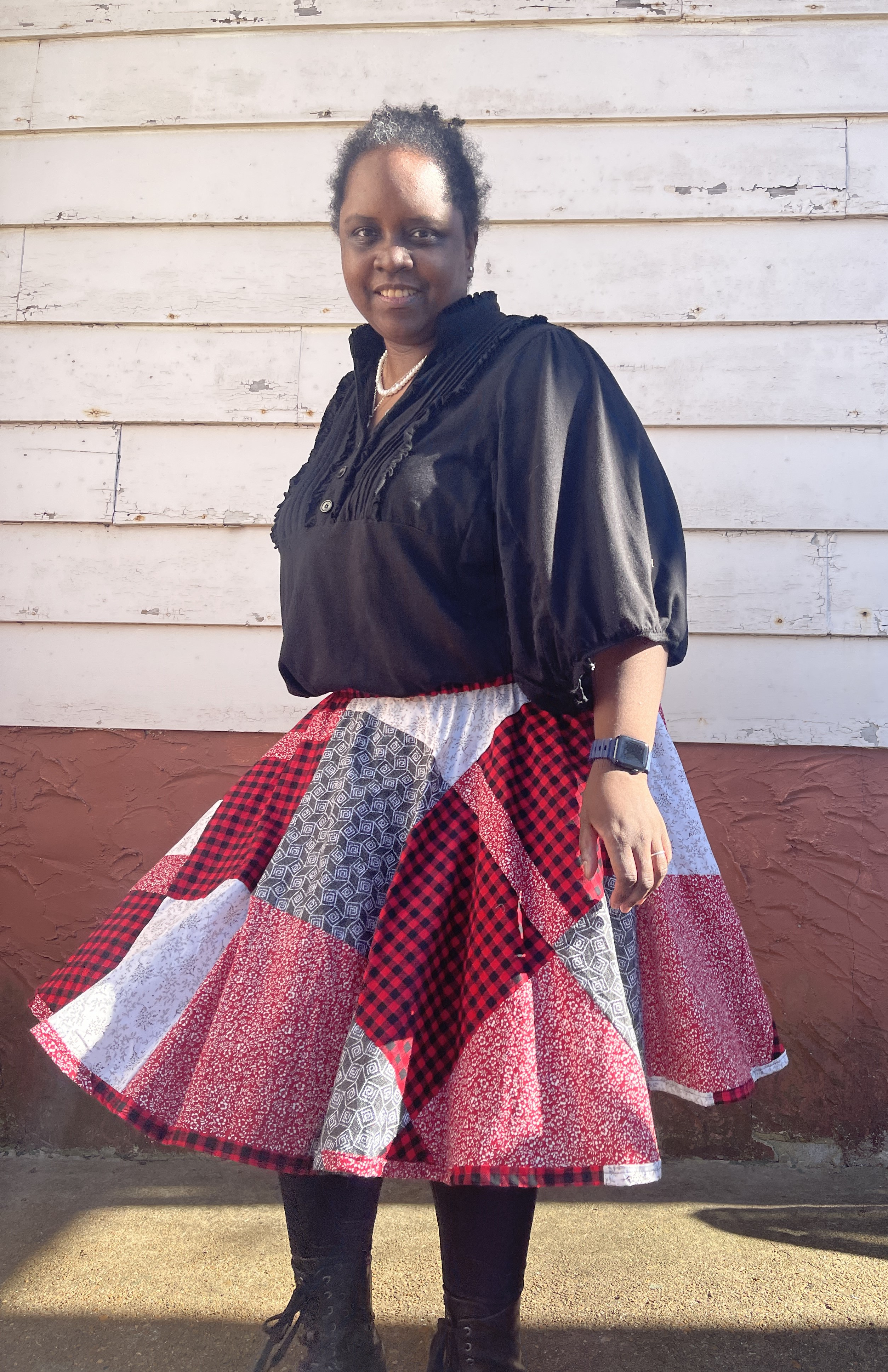 Black, White and Red Patchwork Skirt