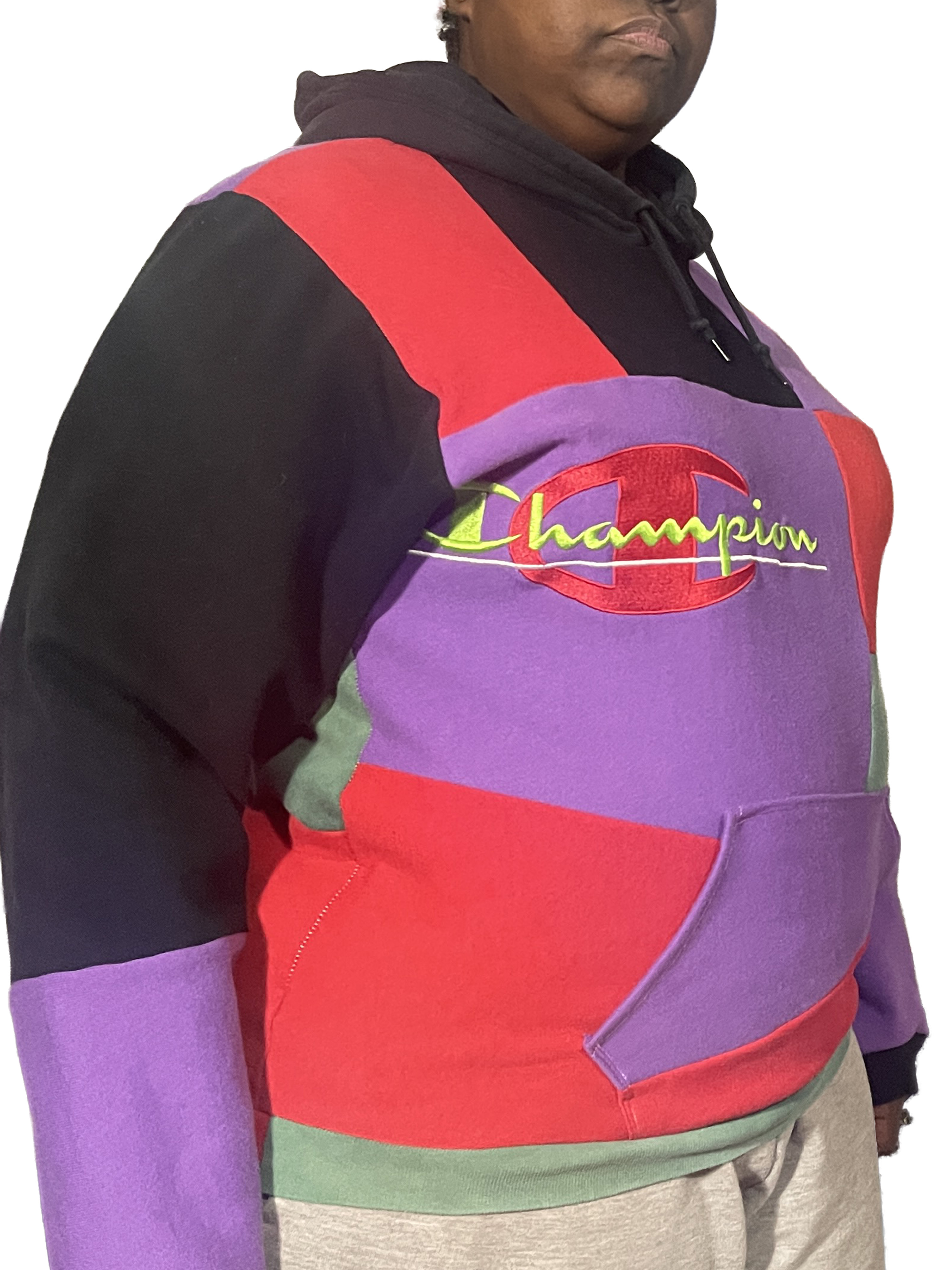 Purple, Red, Black and Green Colorblock Upcycled Hoodie