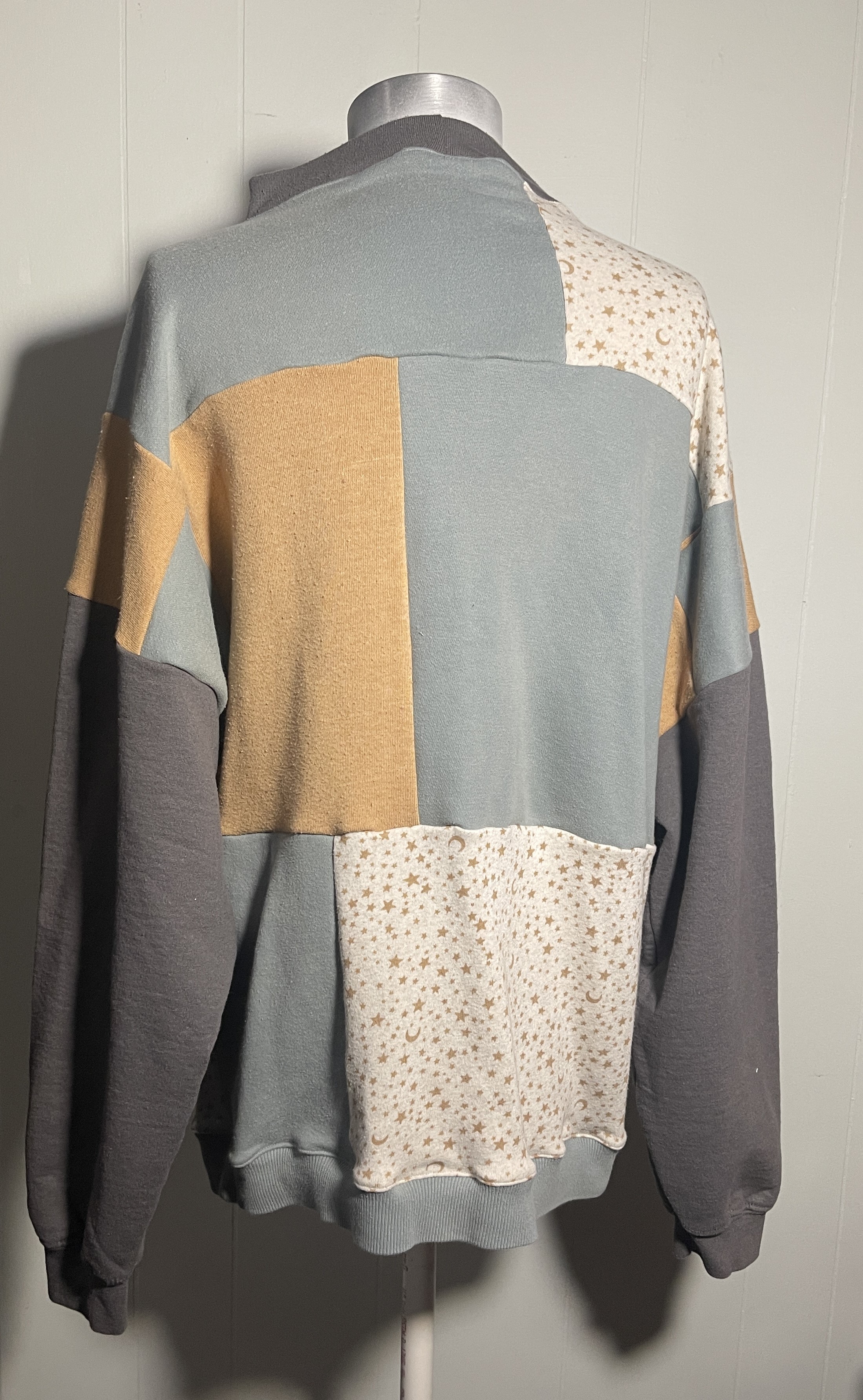 Gray and Beige Colorblock Upcycled Hoodie