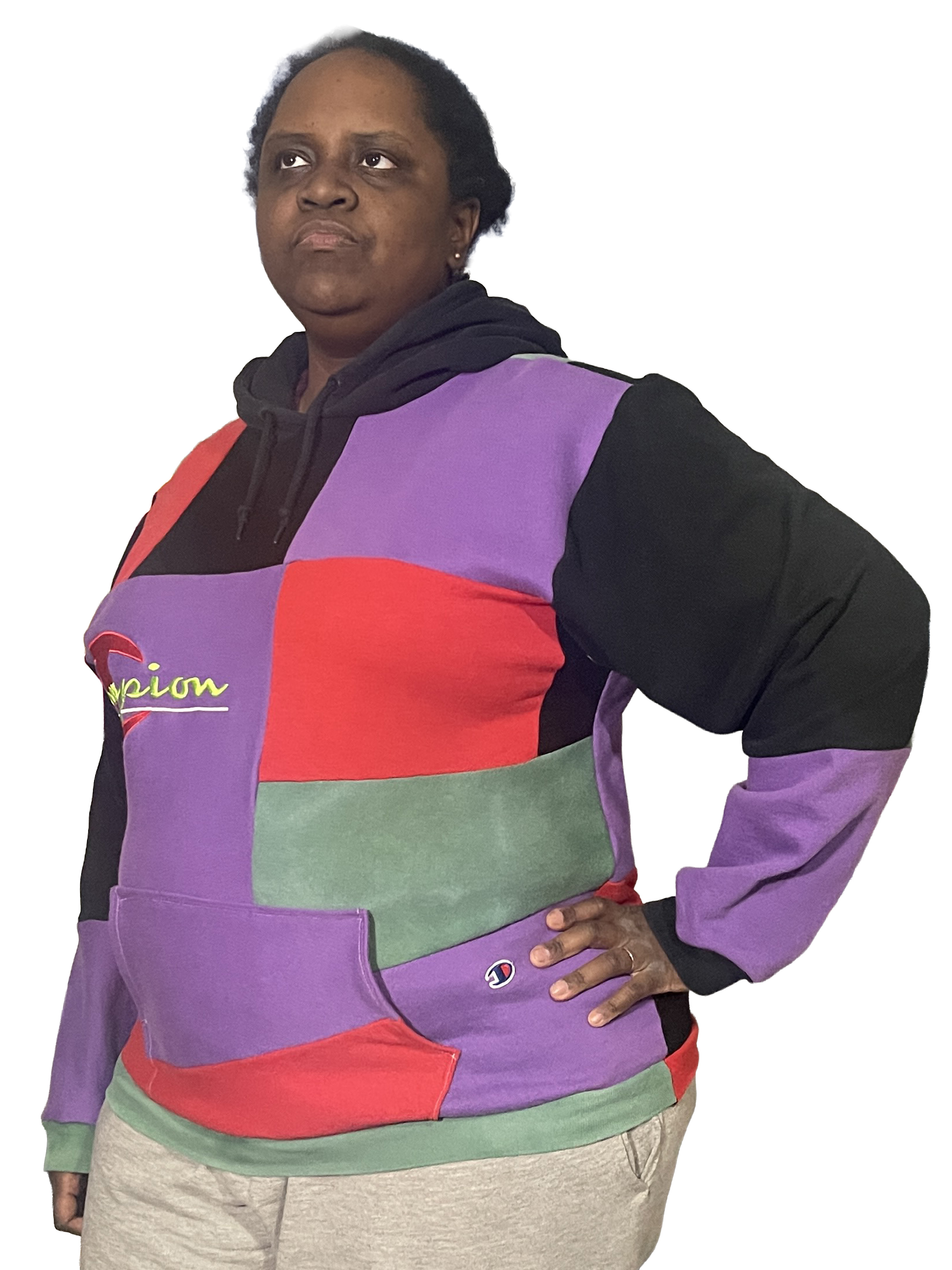 Purple, Red, Black and Green Colorblock Upcycled Hoodie