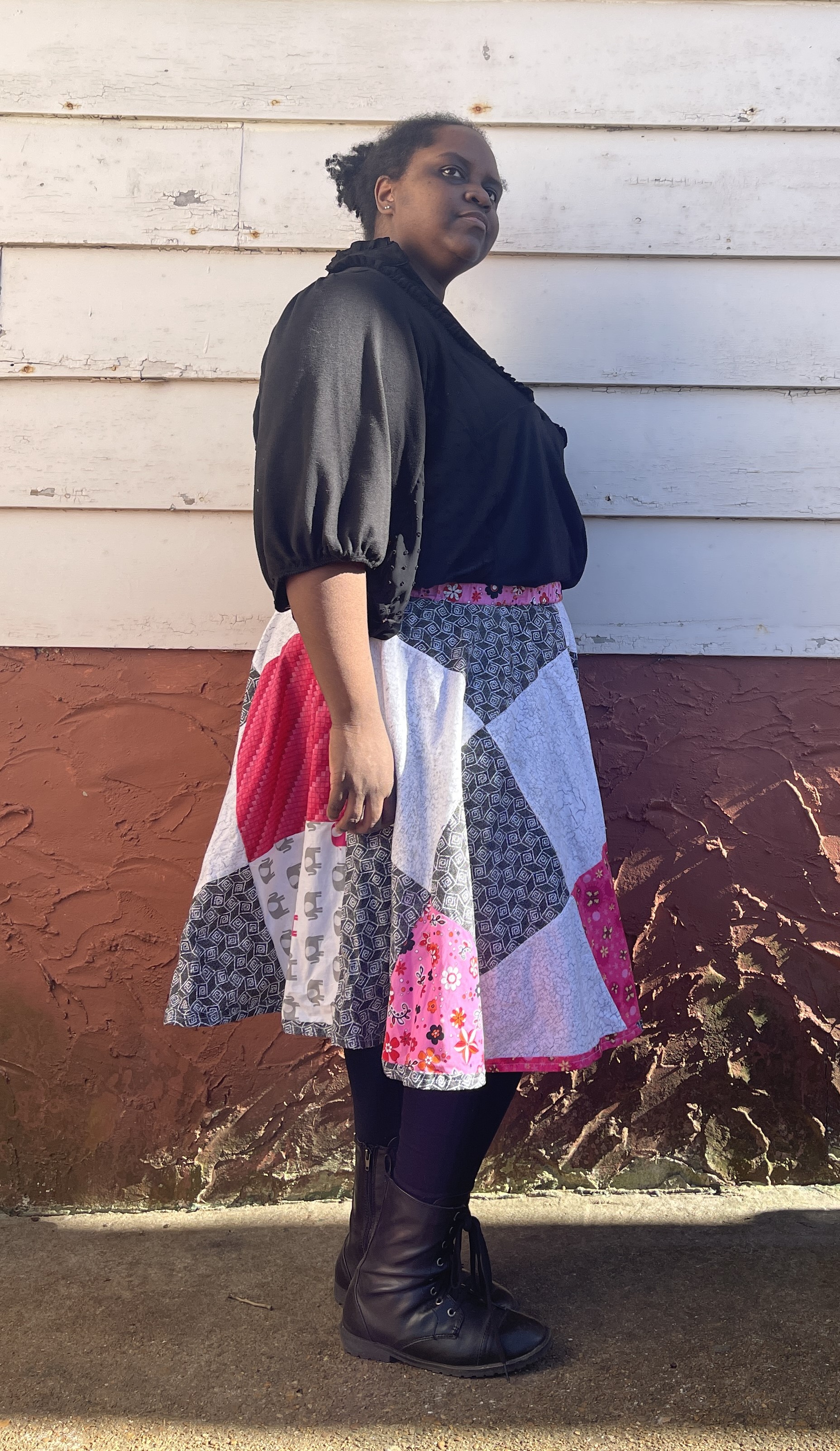 Black, White and Pink Patchwork Skirt