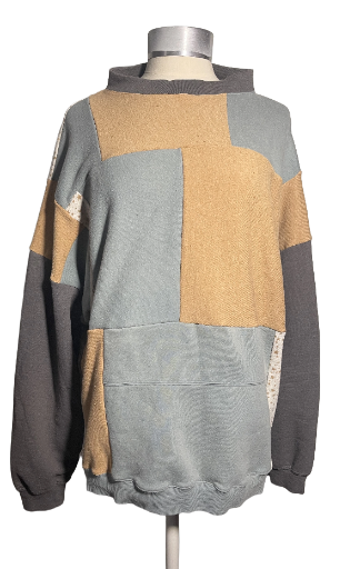 Gray and Beige Colorblock Upcycled Hoodie