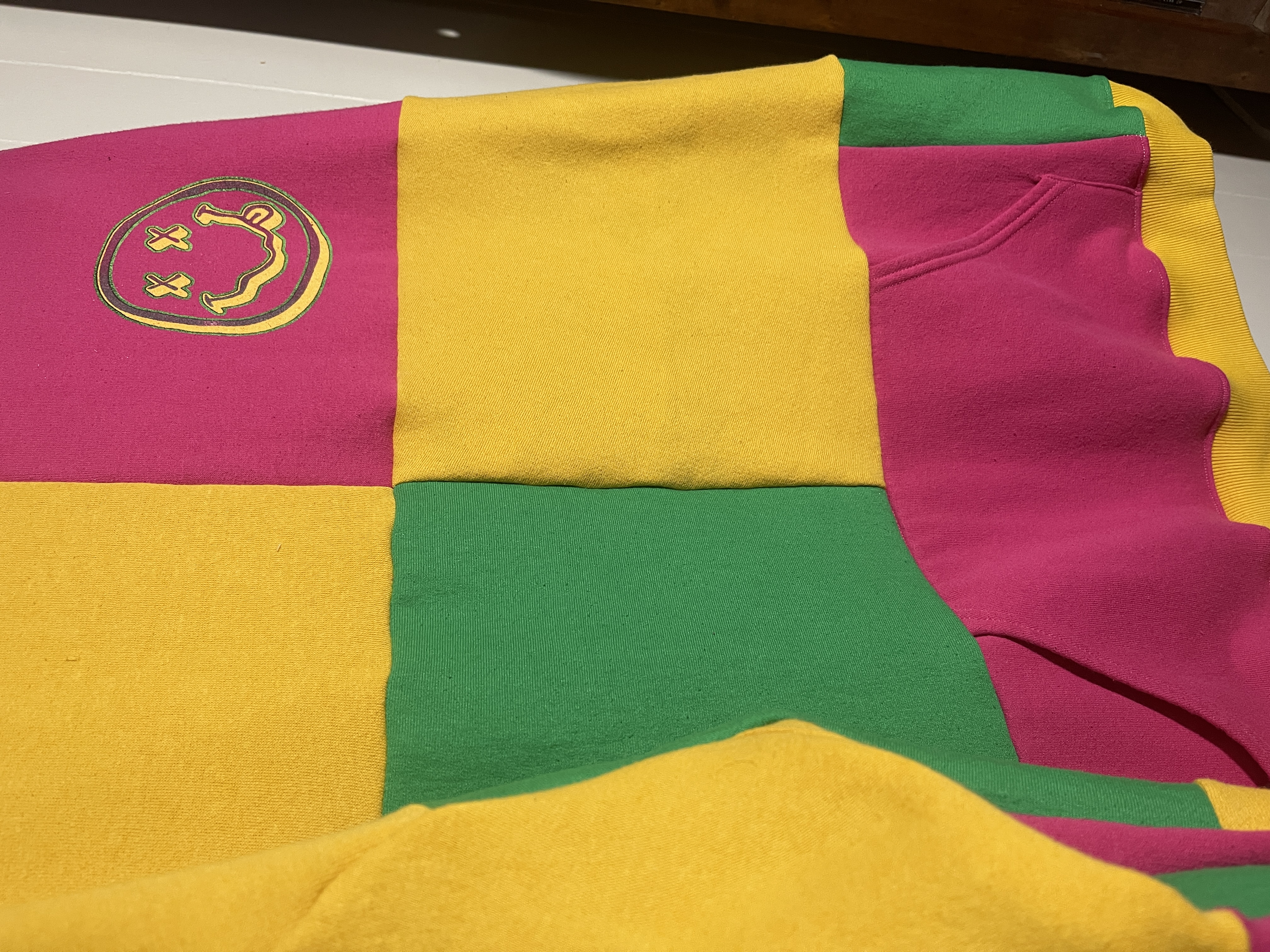 Pink, Green and Yellow Colorblock Upcycled Crewneck Sweater