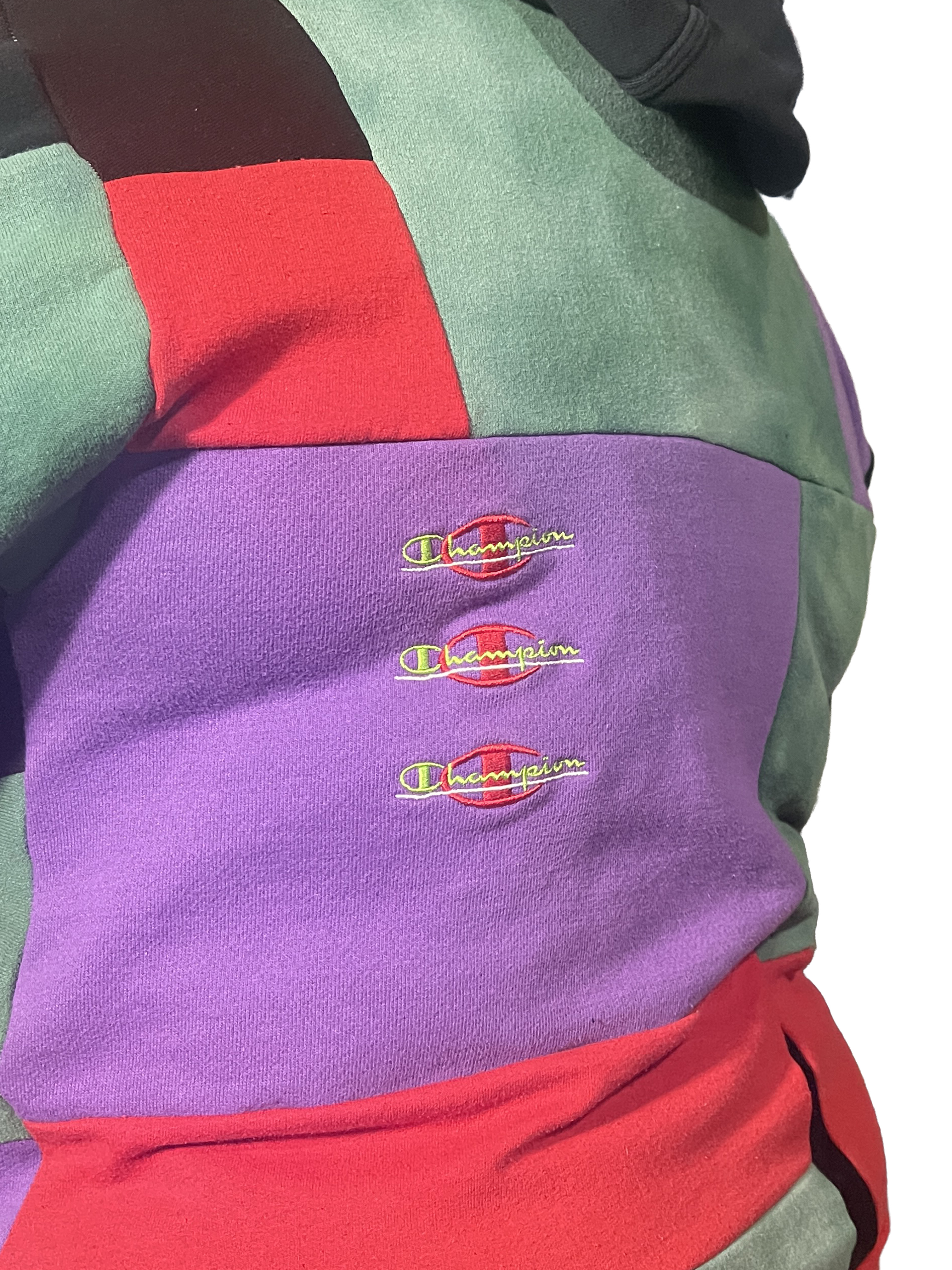 Purple, Red, Black and Green Colorblock Upcycled Hoodie