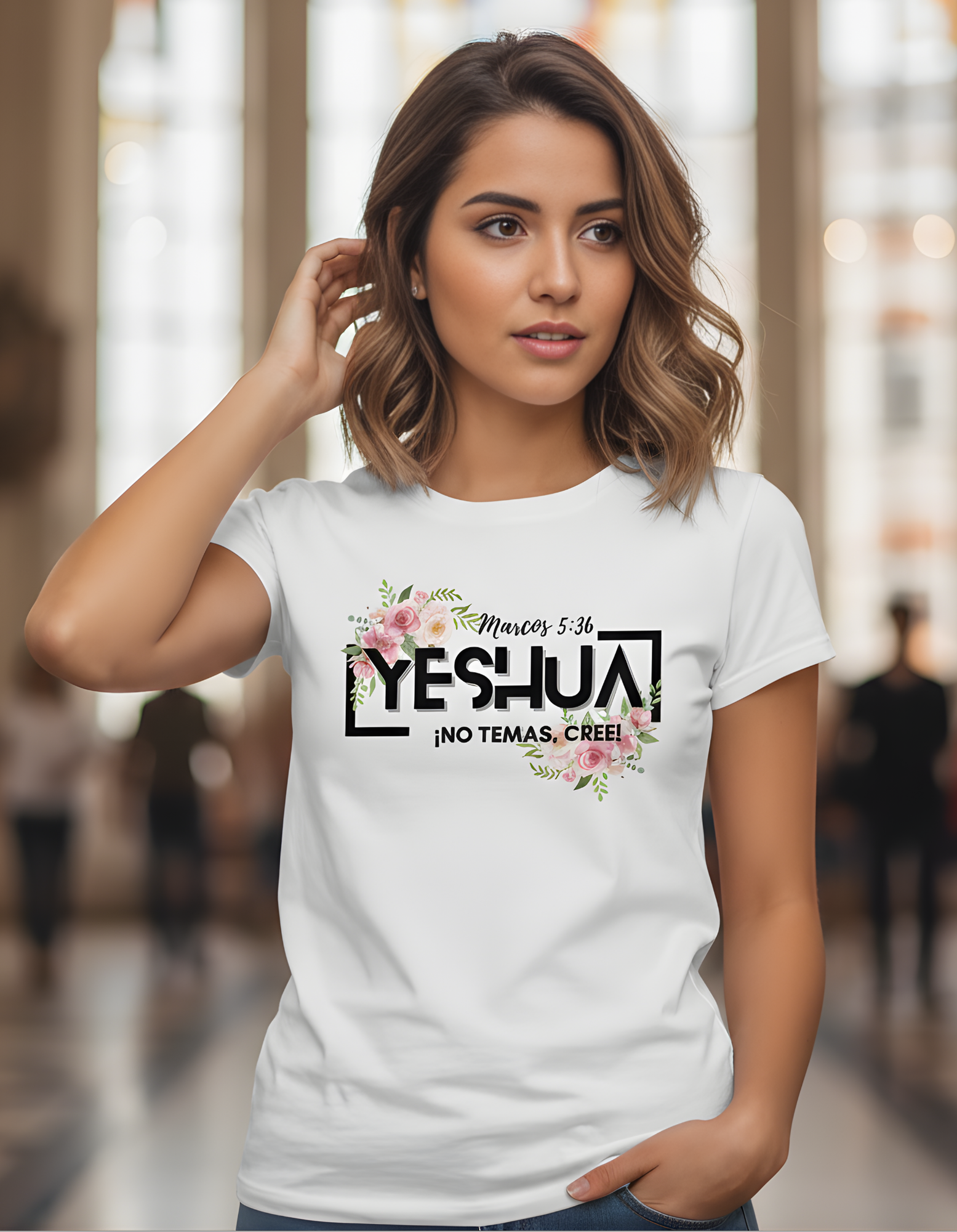 Camiseta “YESHUA – ¡No temas, cree!” (Edición Rosas)
