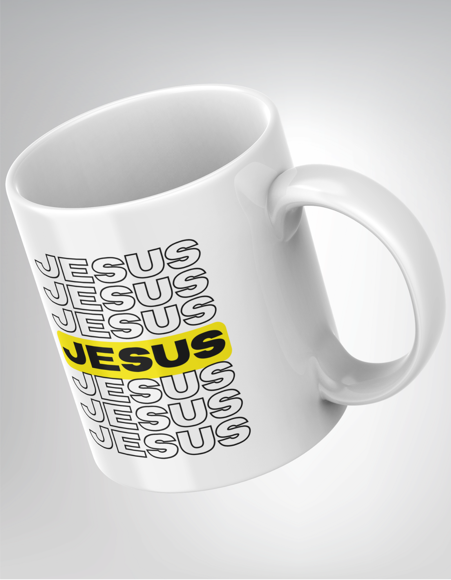 Mug “JESUS” – Diseño tipográfico repetido