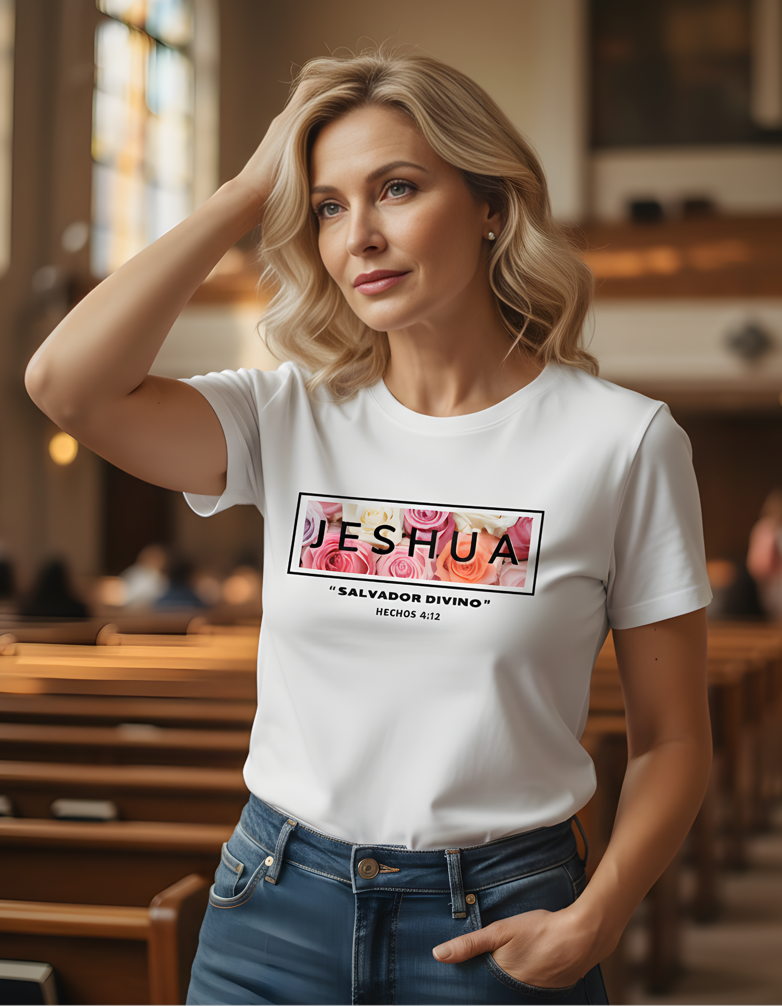 Camiseta “Yeshua – Salvador Divino” (Edición Floral)