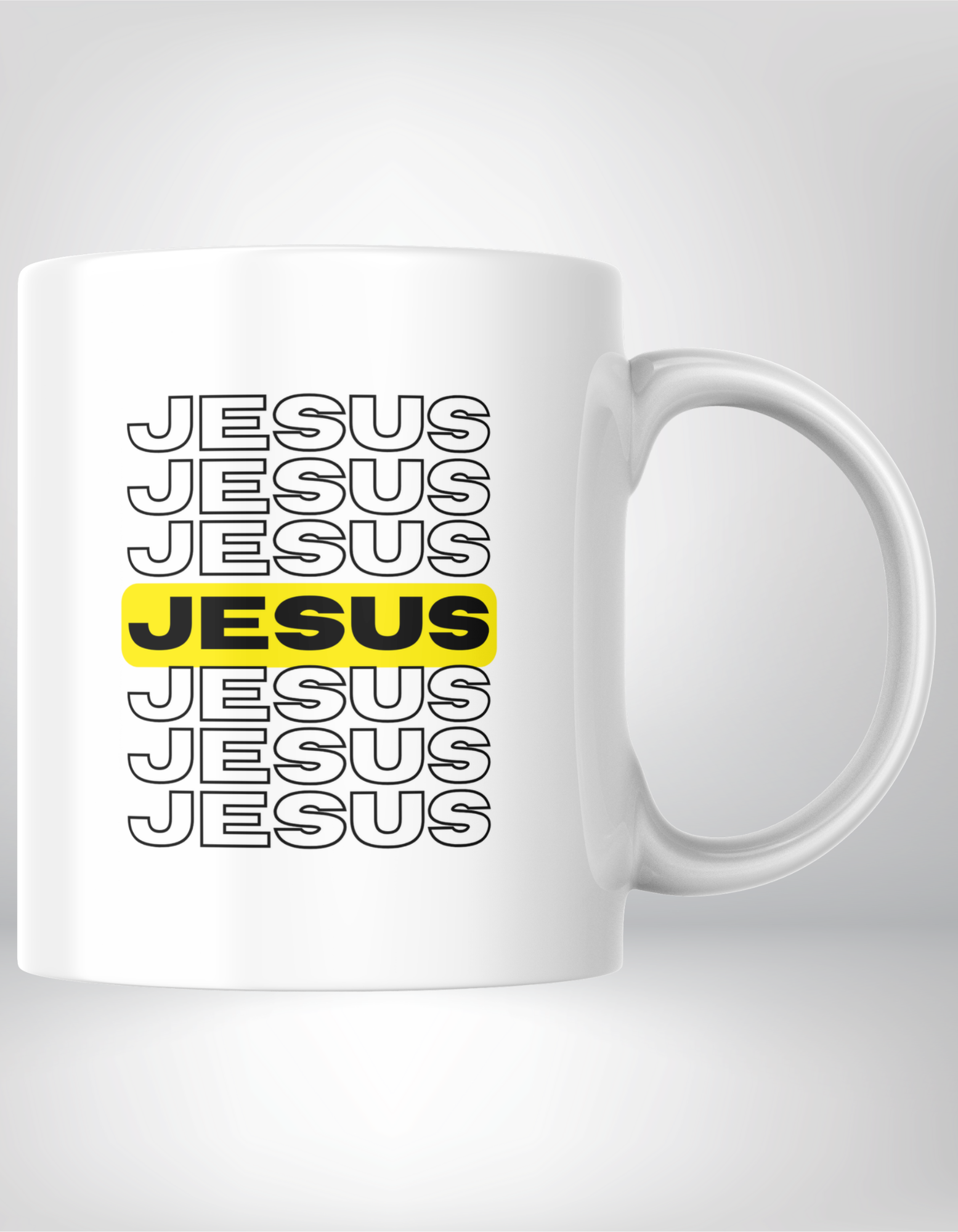 Mug “JESUS” – Diseño tipográfico repetido
