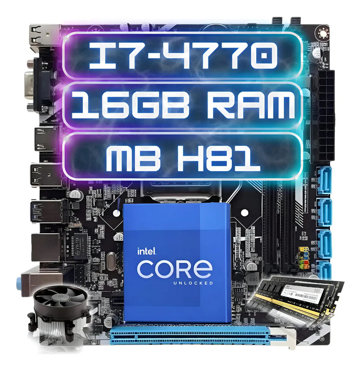 Kit Placa-mãe H81 com Intel Core i7-4770 e 16GB RAM